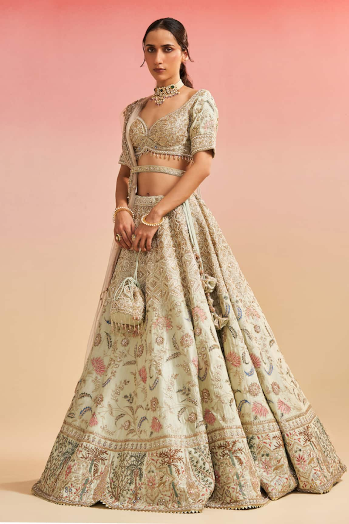 Studio Iris India Noor Raw Silk Embroidered Bridal Lehenga Set