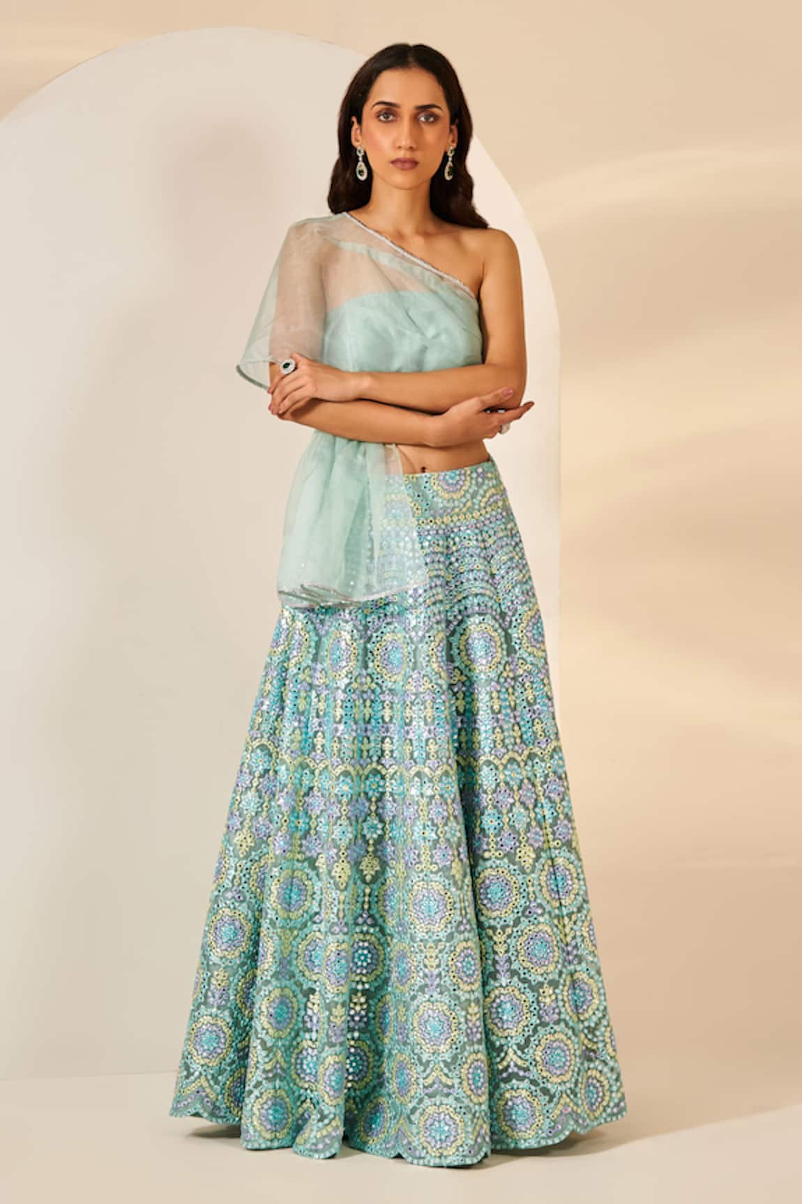 Studio Iris India Indra Foil Mirror Embroidered Crop Top & Skirt Set