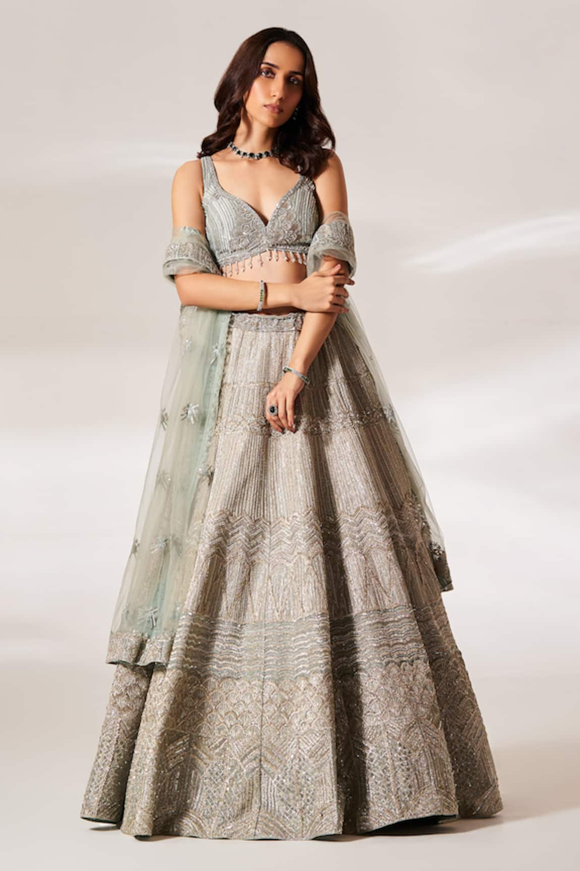 Studio Iris India Graphite Sequin Embroidered Bridal Lehenga Set