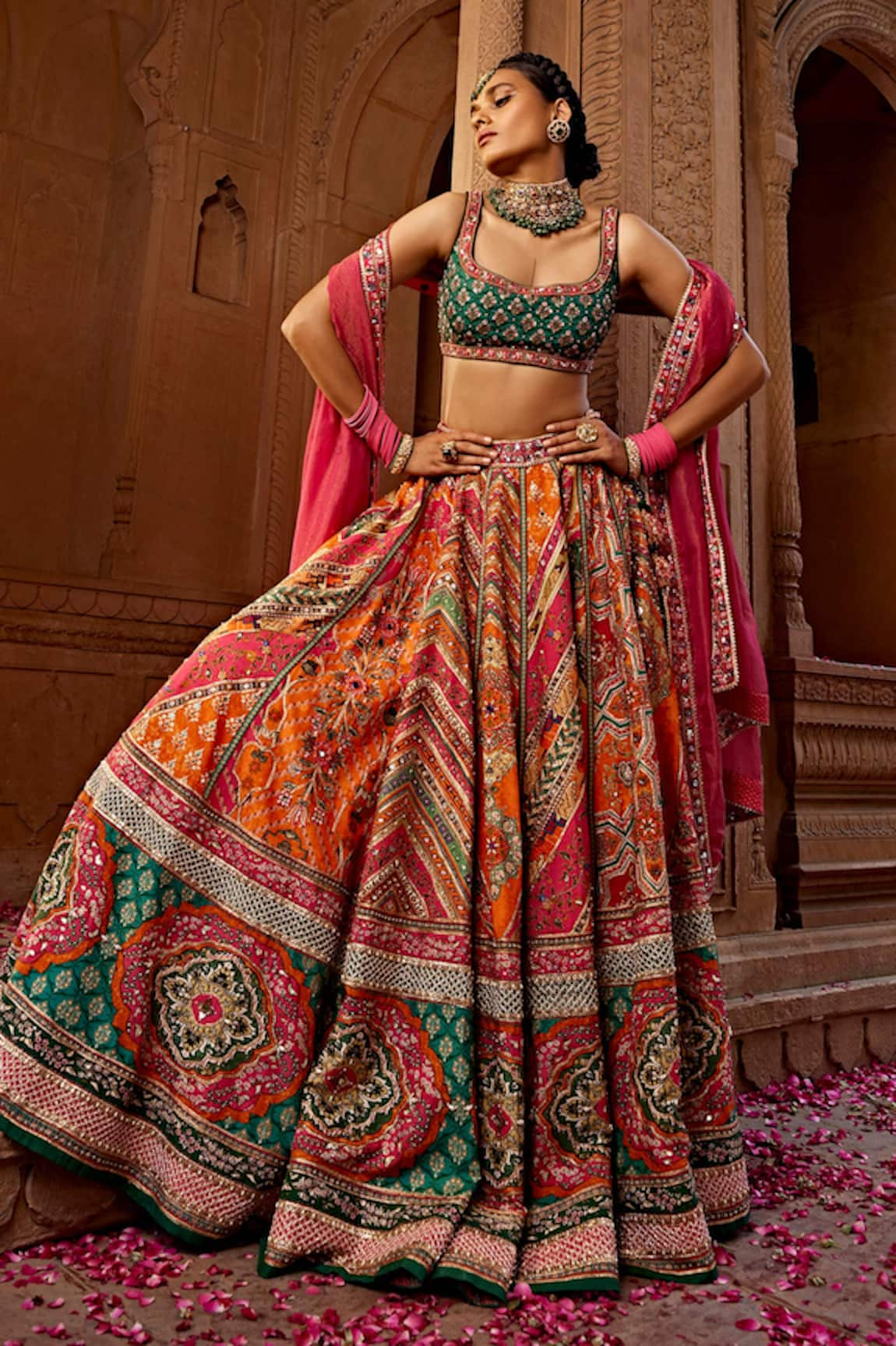 Kalista Aadhya Raw Silk Floral Print Bridal Lehenga Set