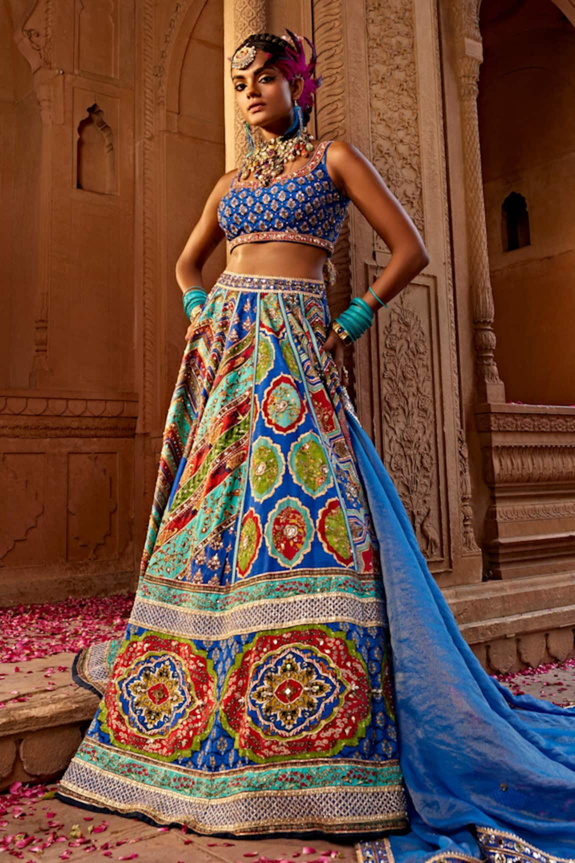 Kalista Aadhya Raw Silk Floral Jaal Print Bridal Lehenga Set