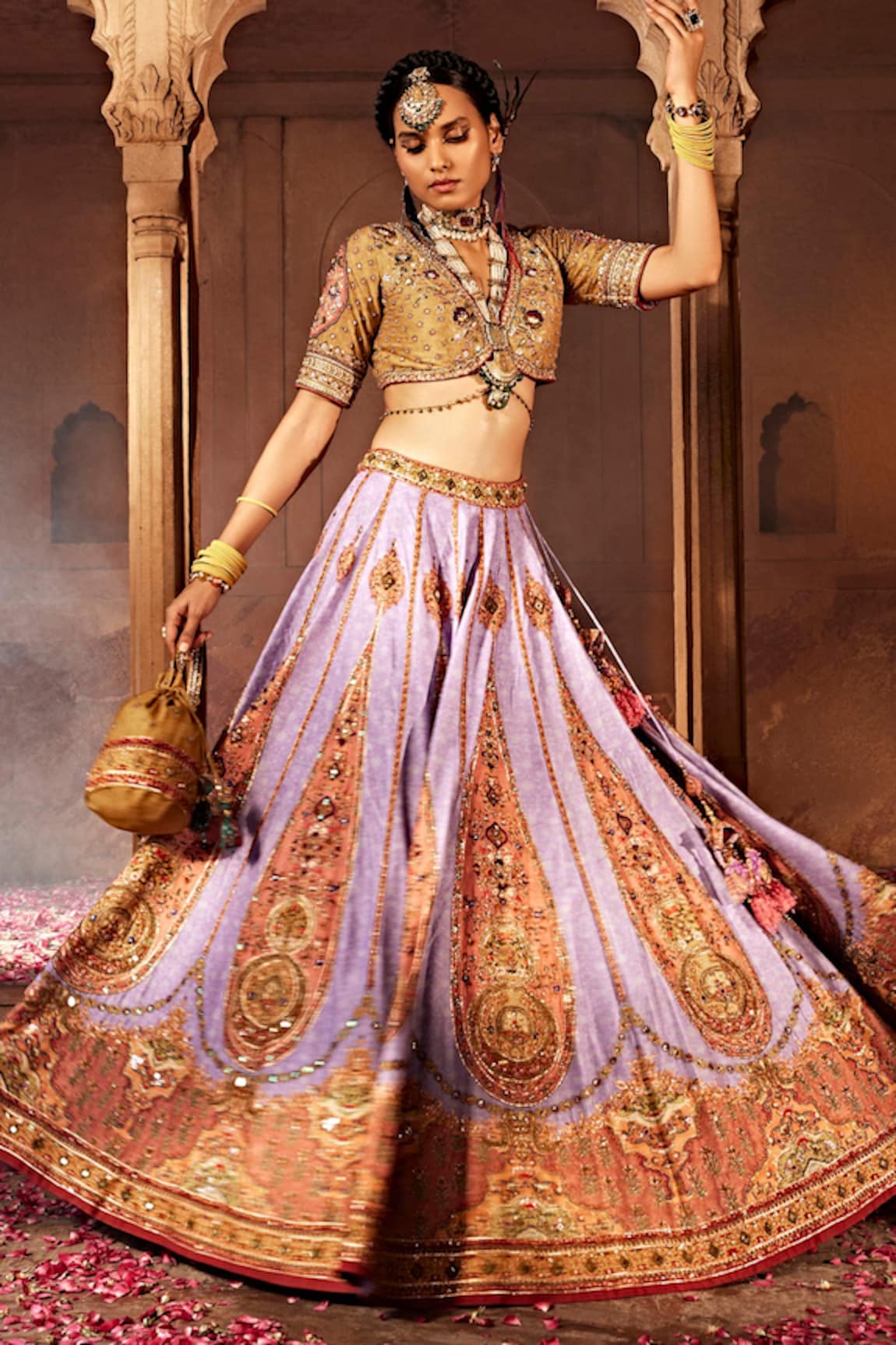 Kalista Kimaya Paisley Print Raw Silk Bridal Lehenga Set