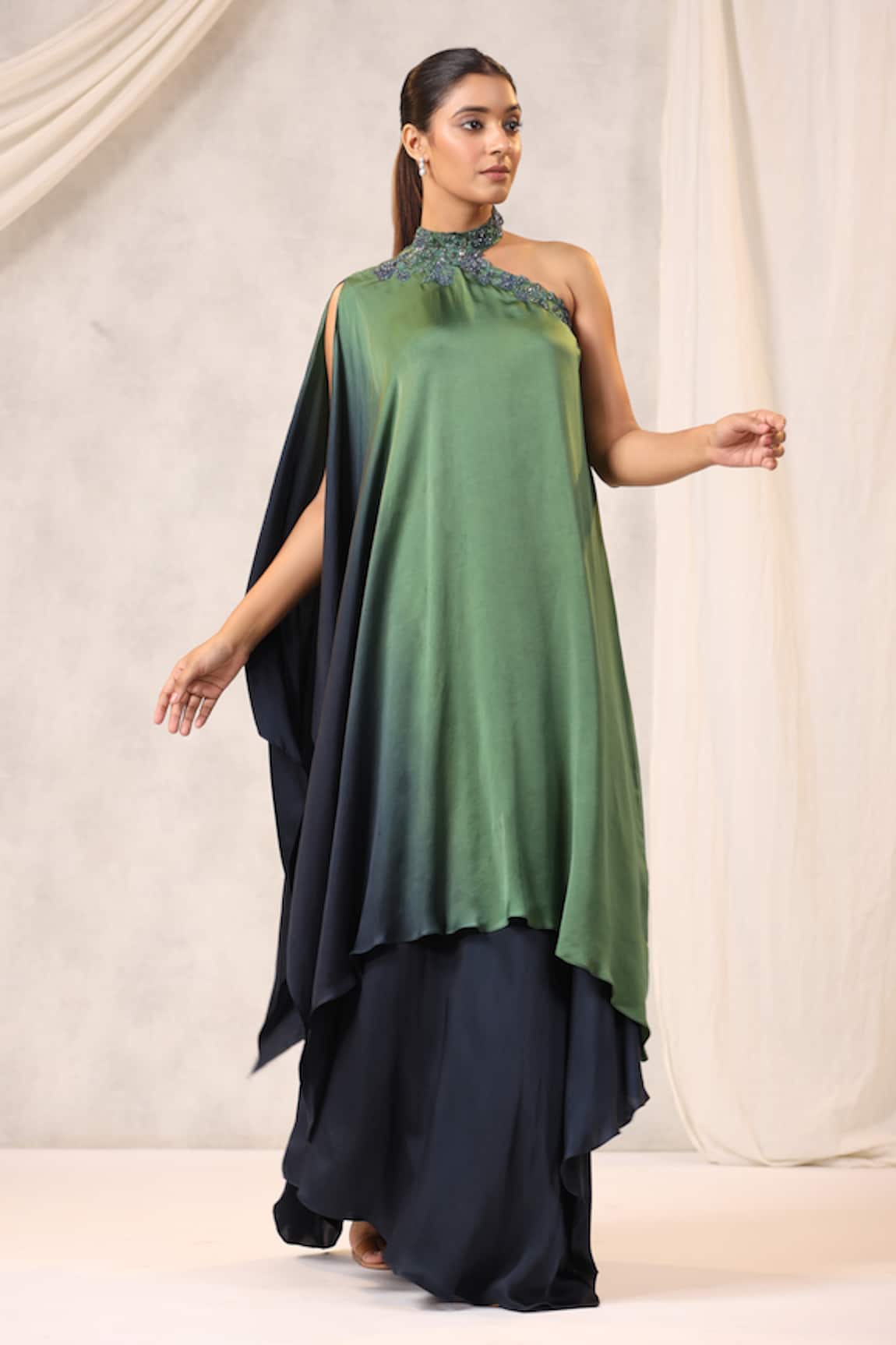 k-anshika One-Shoulder Embroidered Maxi Dress 