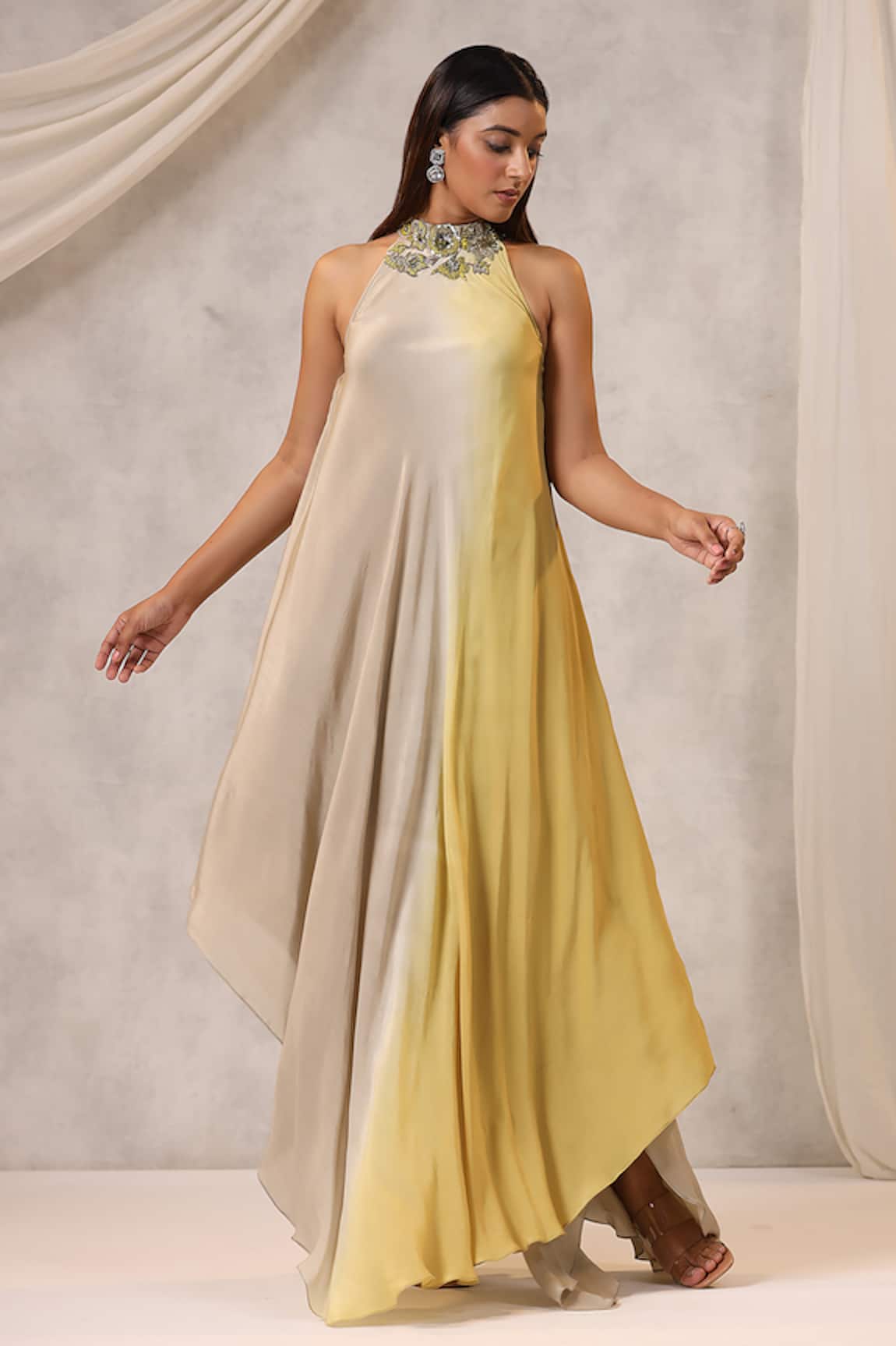 K-Anshika Floral Motif Halter Neck Maxi Dress 