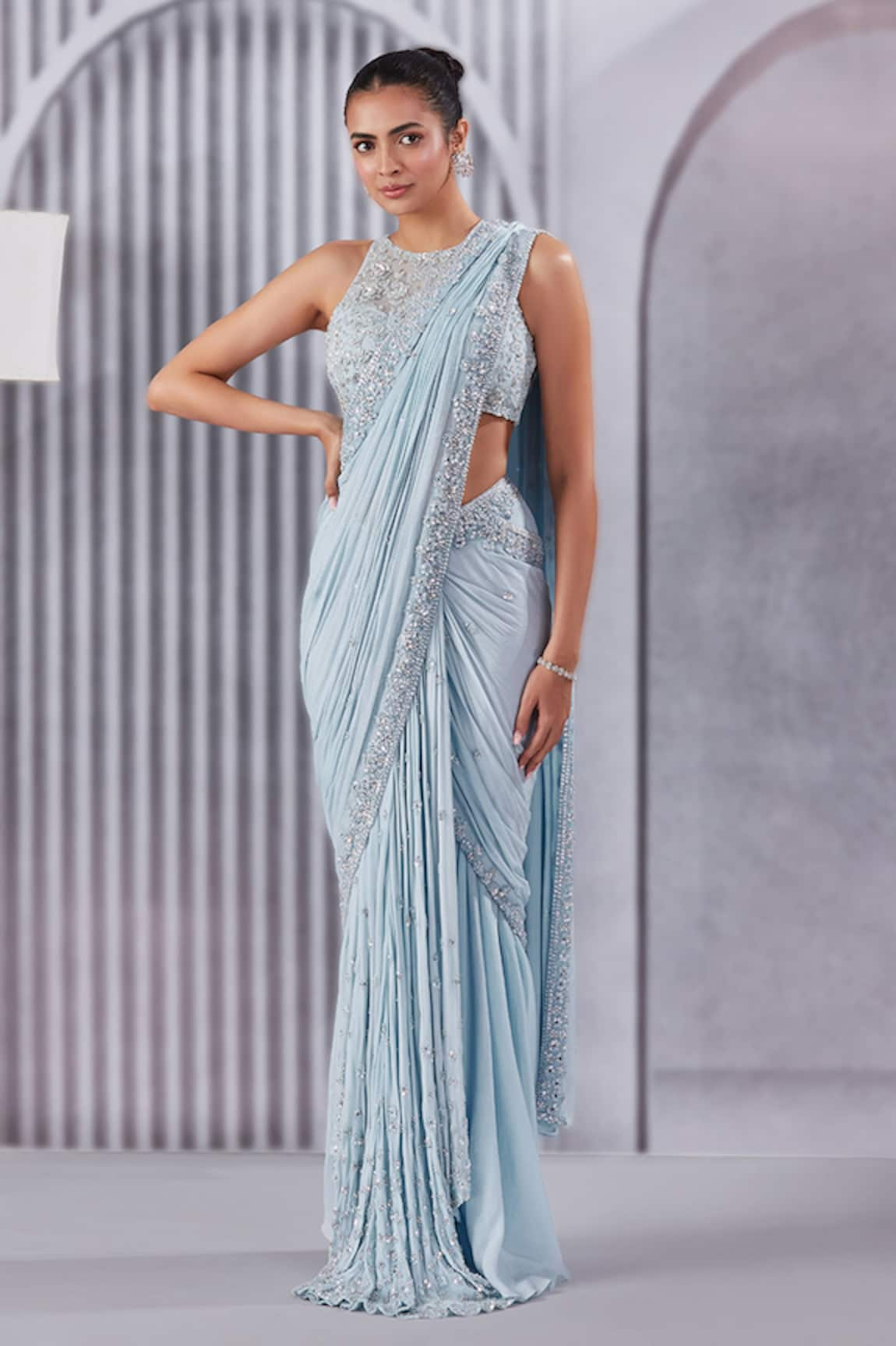 Pritika Vora Embroidered Pre-Draped Saree With Blouse