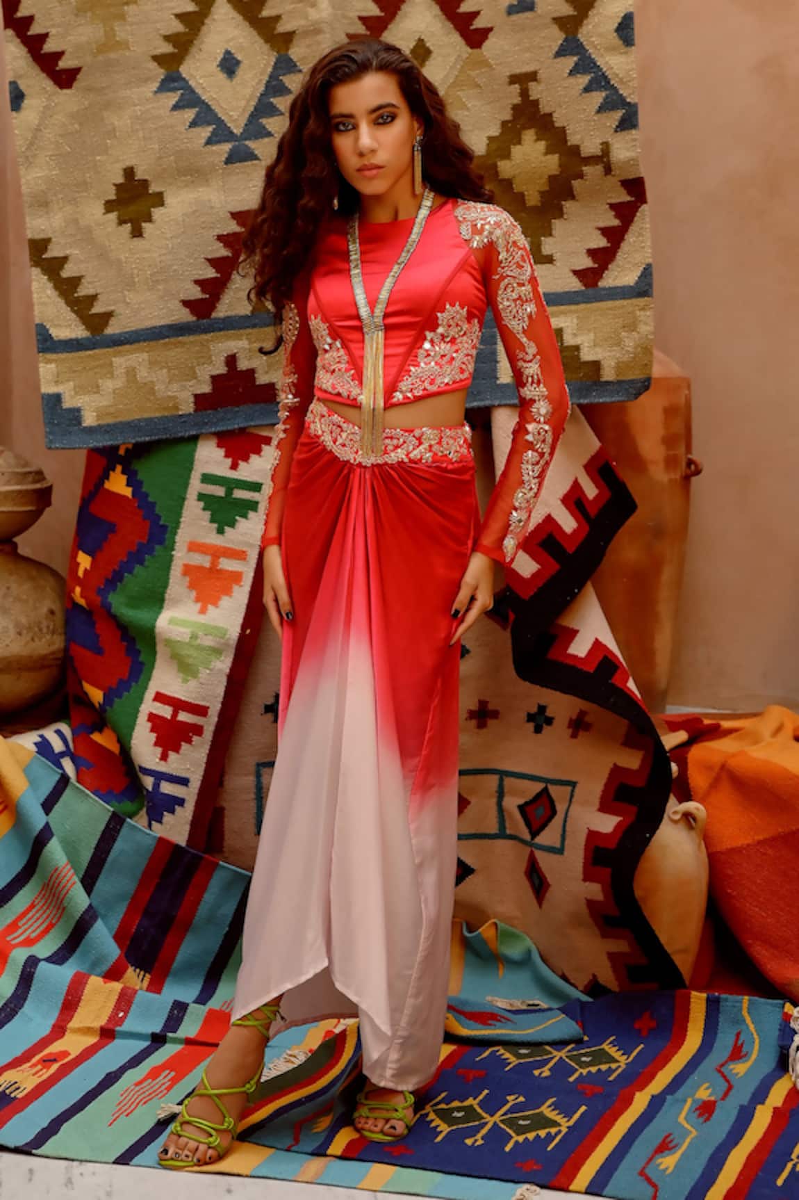 Pallavi Jaipur Embroidered Draped Skirt & Corset Blouse Set