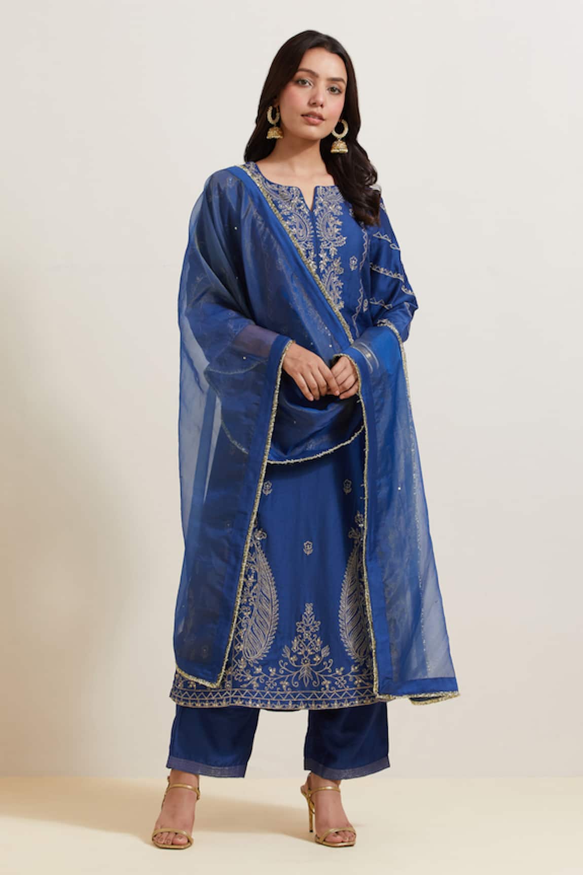 Priya Chaudhary Chanderi Silk Embroidered Kurta Pant Set