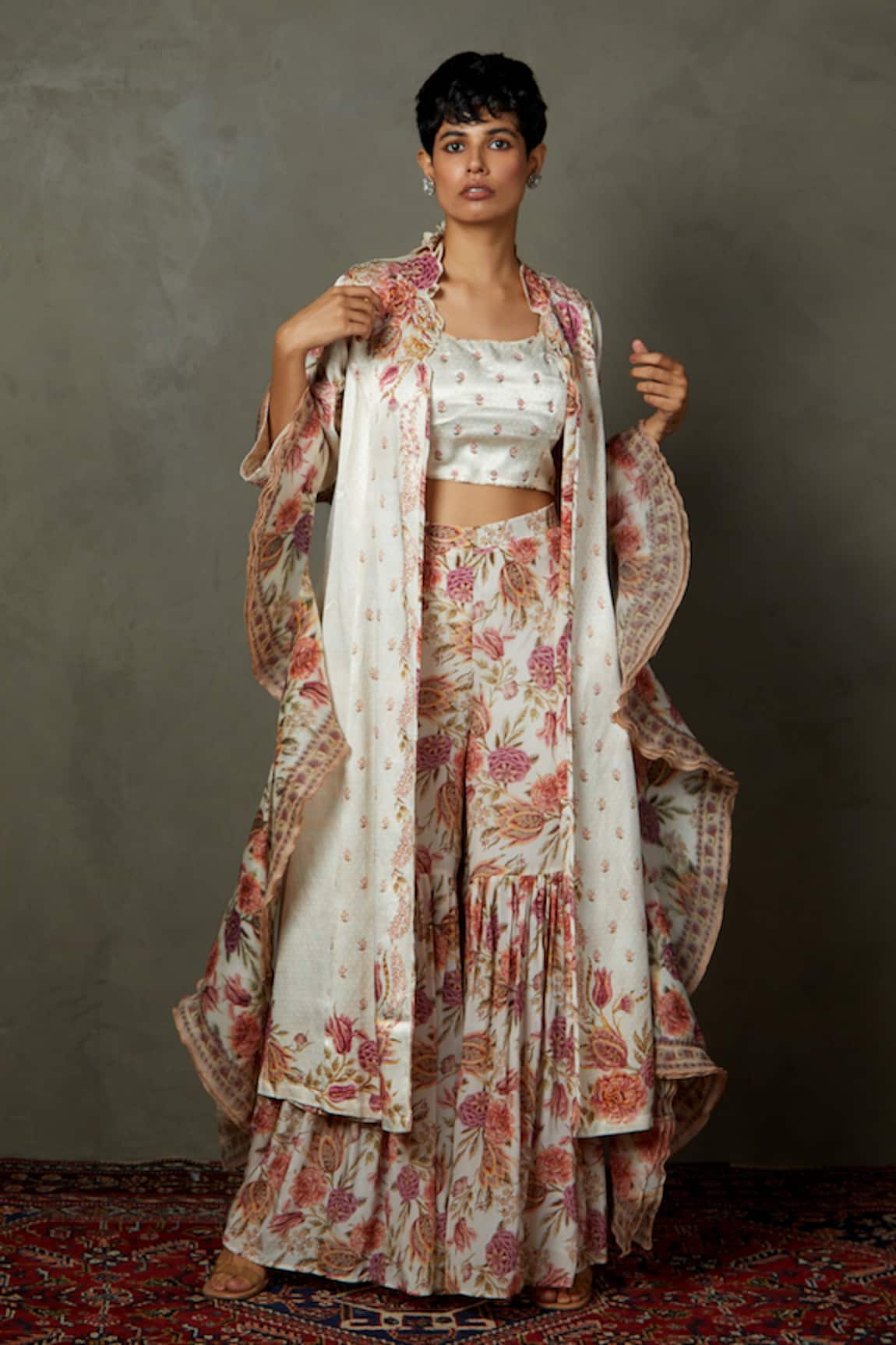 RI.Ritu Kumar Floral Print Jacket Gharara Set 