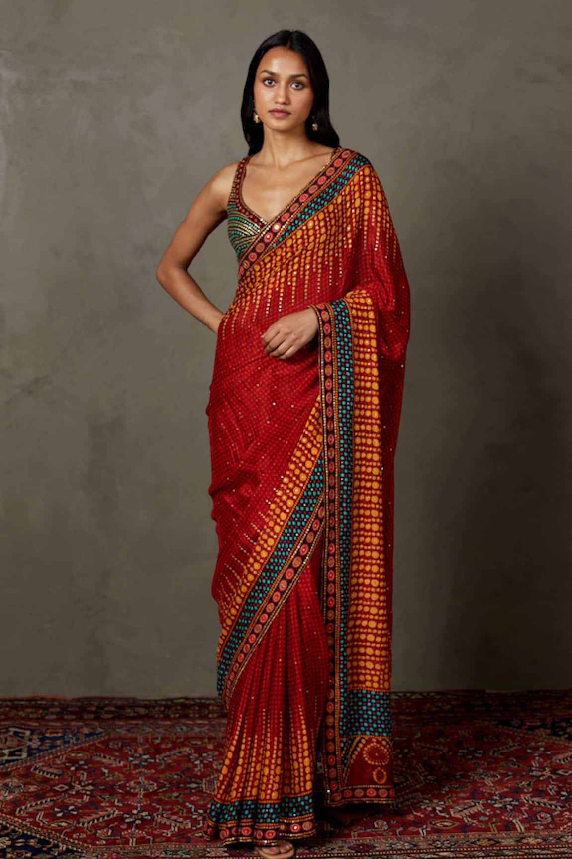 RI.Ritu Kumar Abstract Print Designer Saree Set 