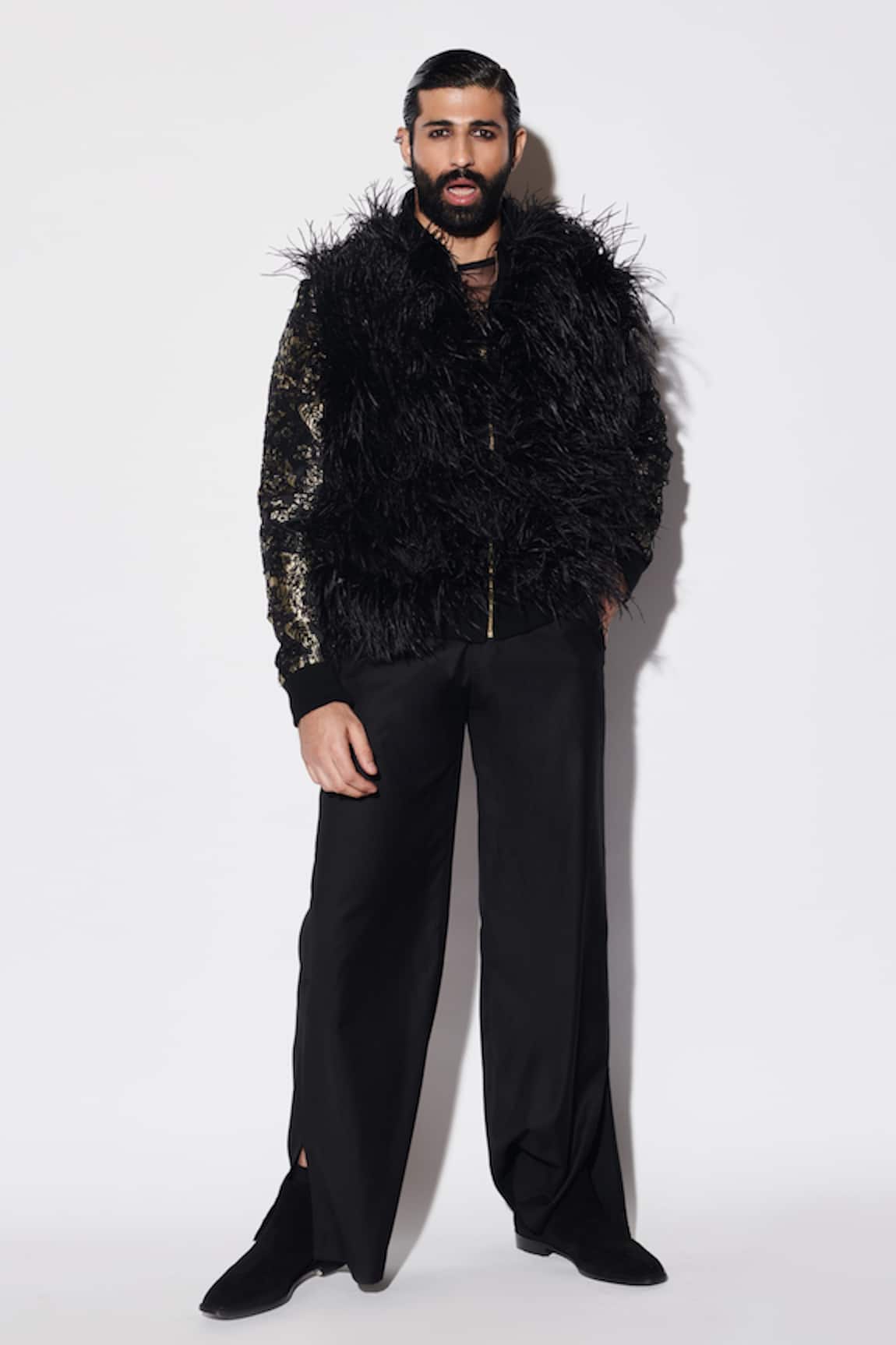 Varun Bahl Embroidered Feather Bomber Jacket & Trouser Set