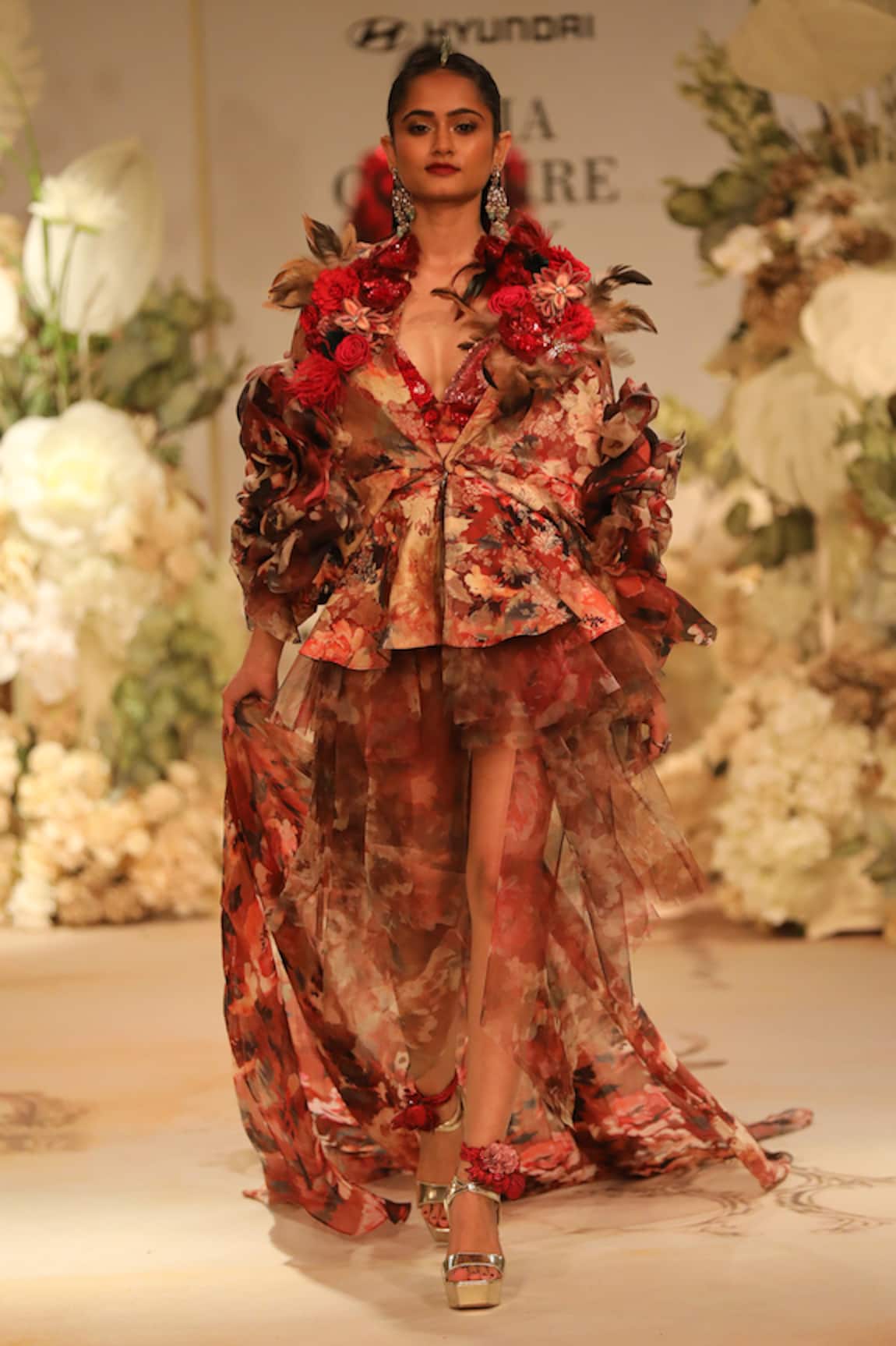 Varun Bahl Floral Vine Print Layered Dress With Bralette