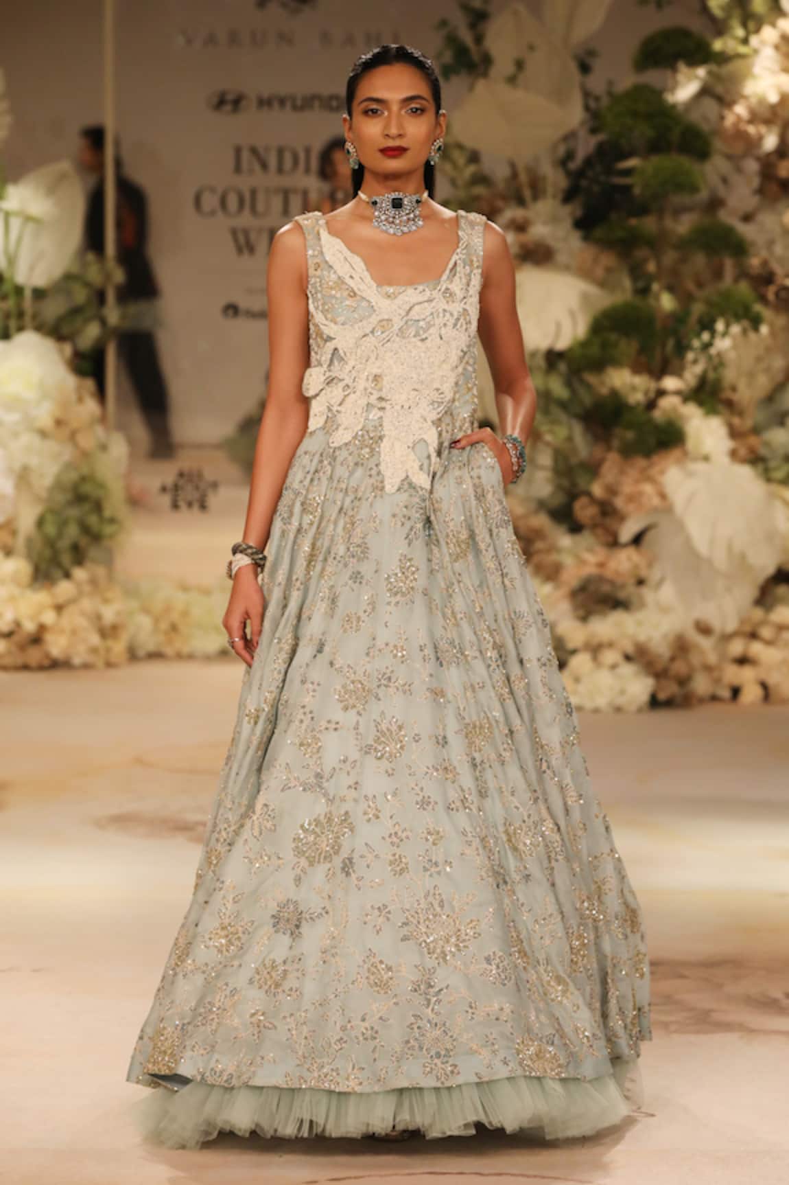 Varun Bahl Sequin Floral Embroidered Gown