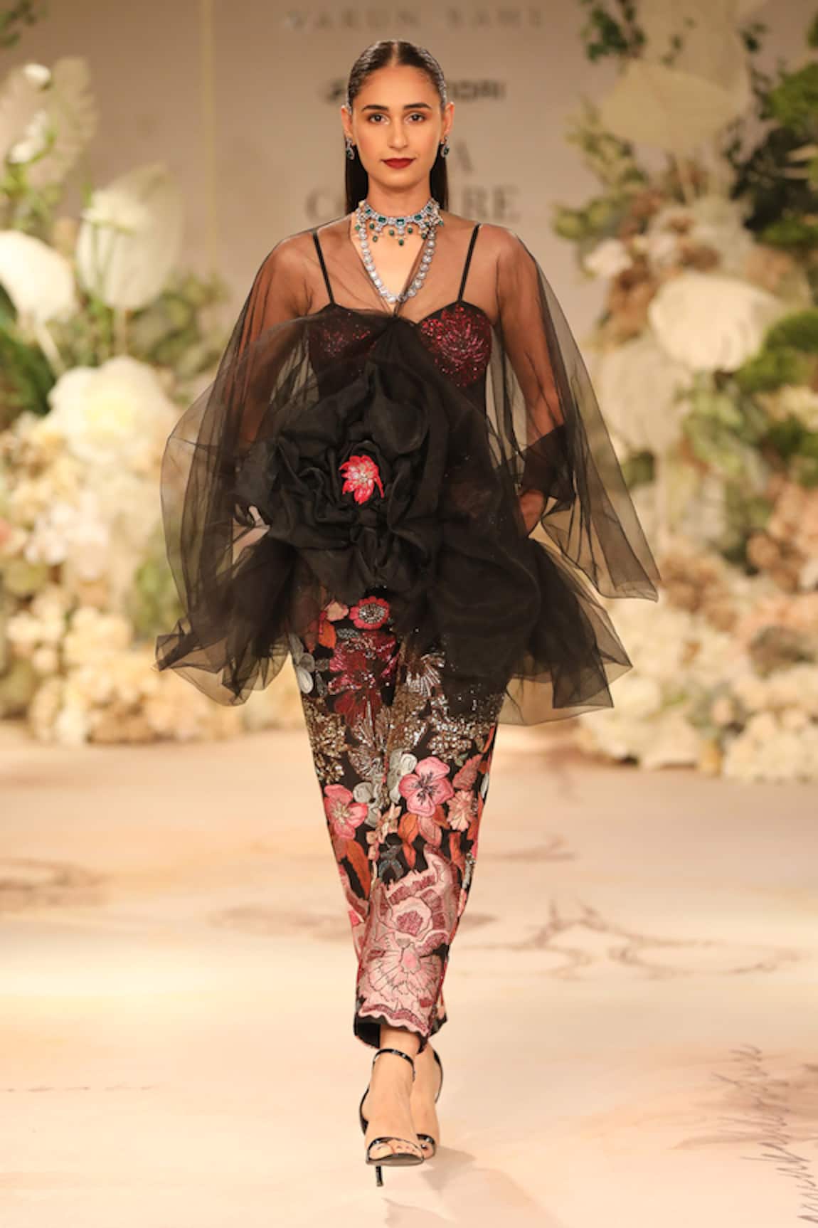 Varun Bahl Floral Bloom Embroidered Jumpsuit With Cape