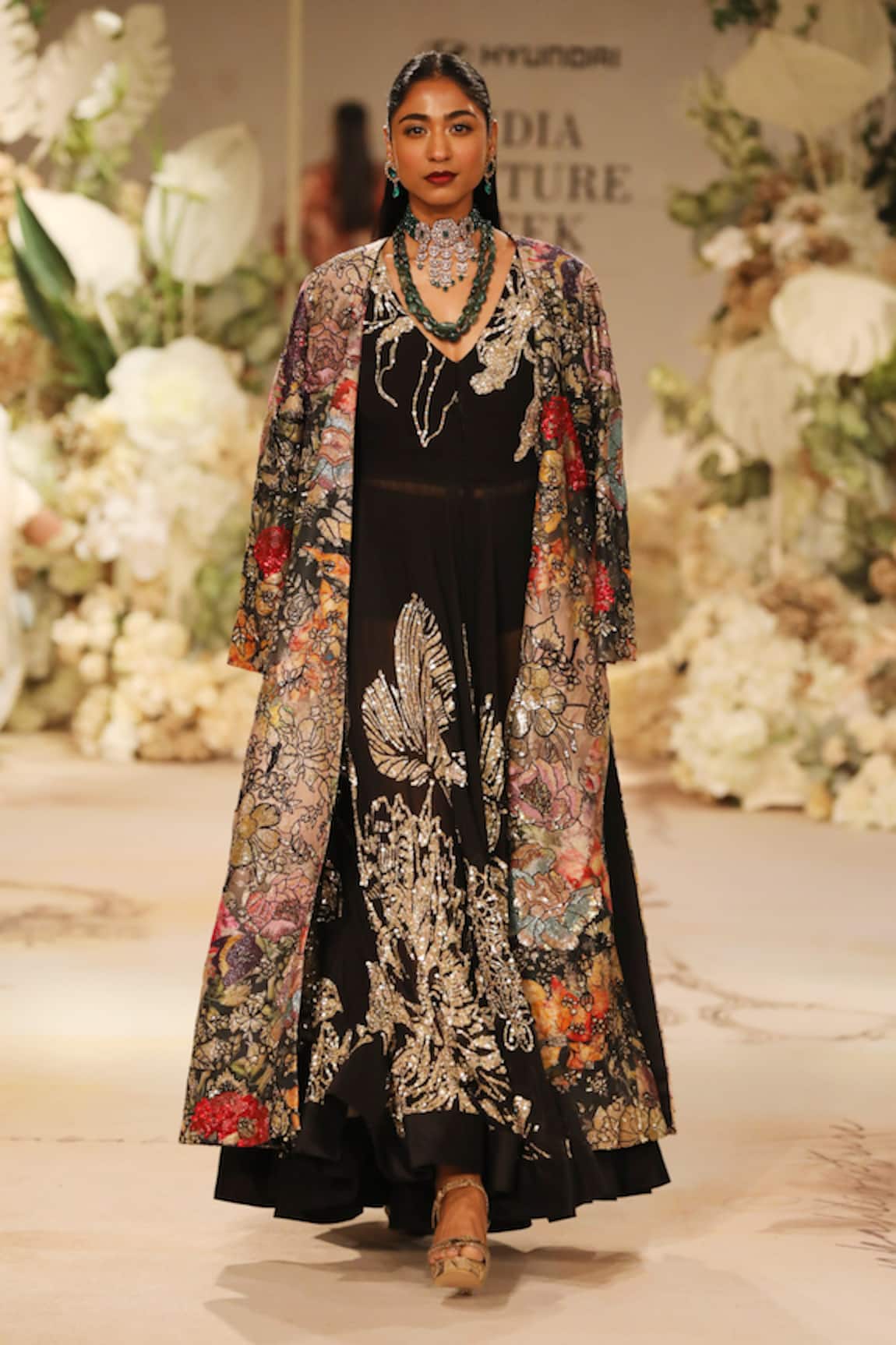 Varun Bahl Floral Sequin Embroidered Anarkali With Jacket