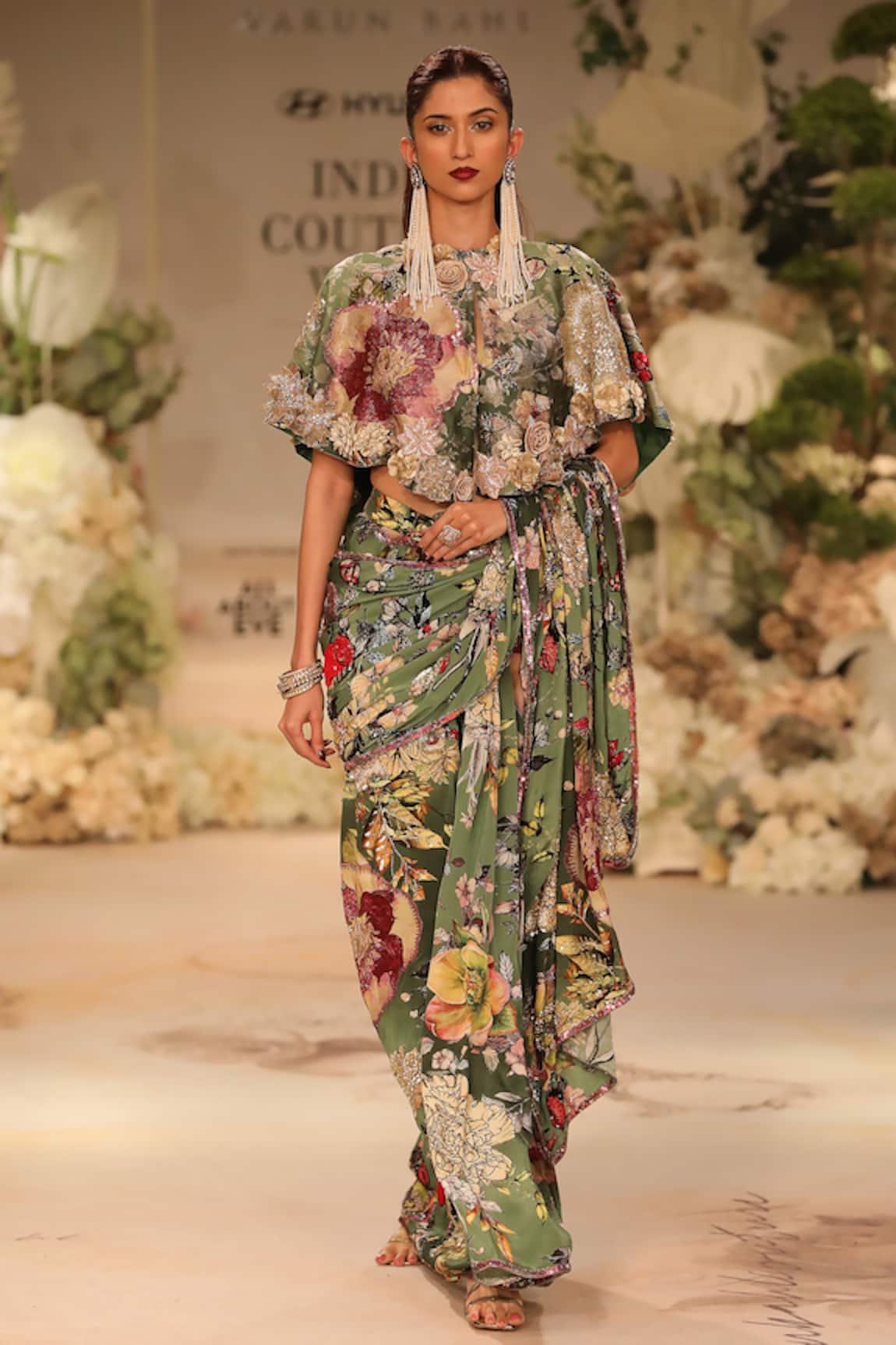 Varun Bahl Floral Sequin Embellished Saree Set