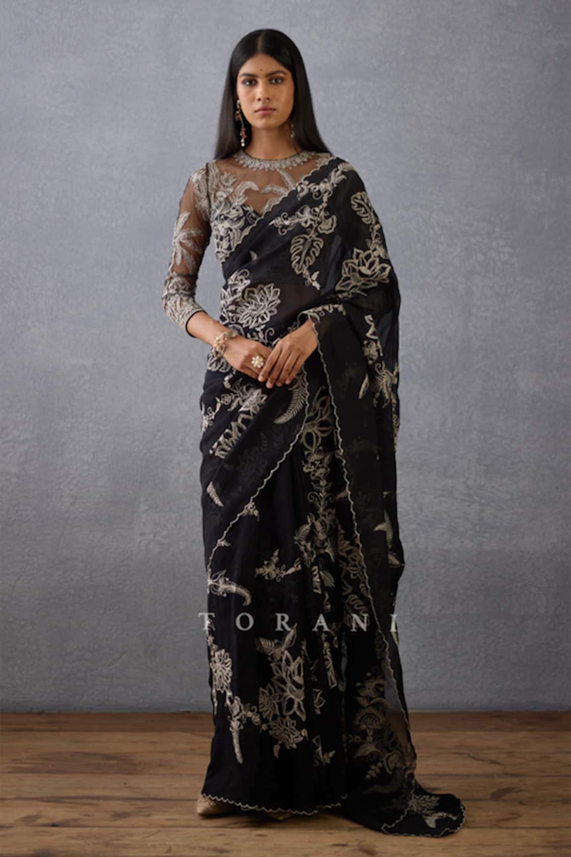 Torani Raat Rani Pankhuri Indira Embroidered Saree & Blouse Set