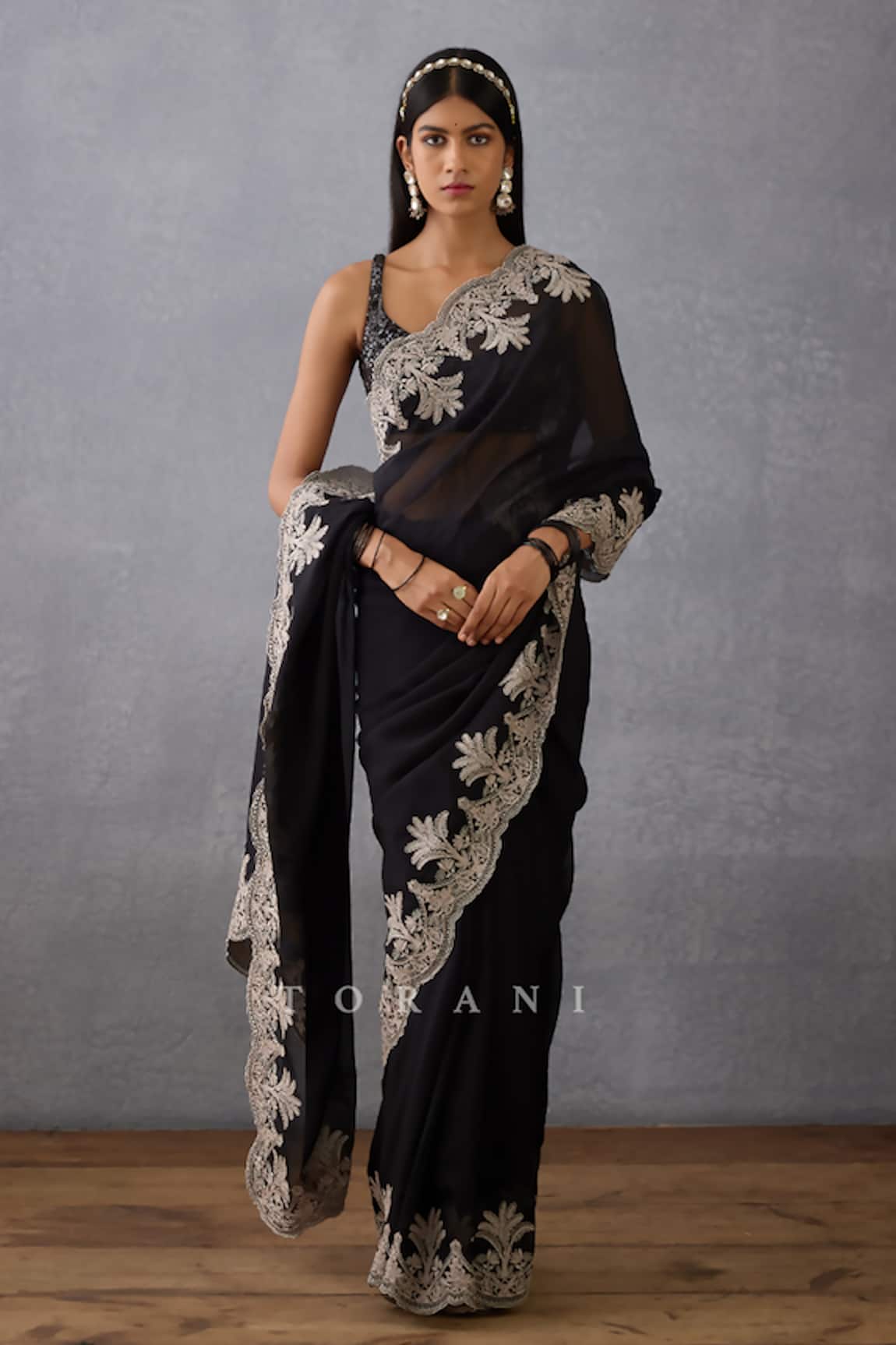 Torani Raat Rani Afrah Guncha Embroidered Saree & Blouse Set