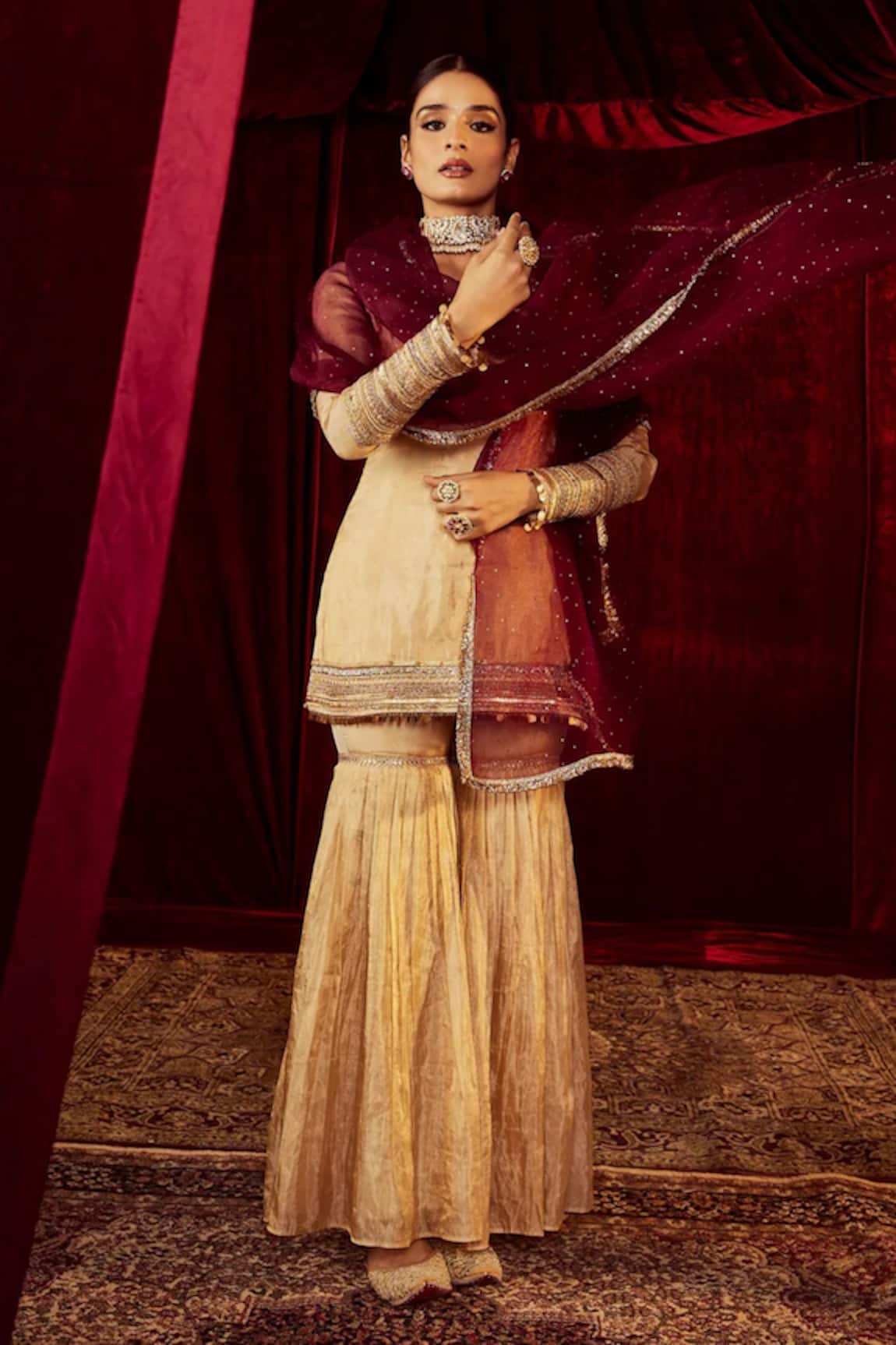 Roze Sultana Sequin Lace Embellished Kurta Sharara Set