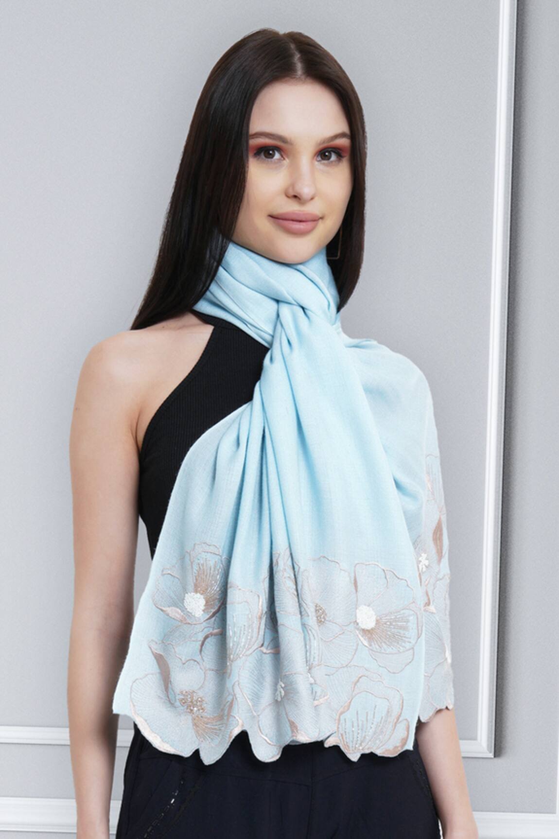 MAULI CASHMERE Poppy Affair Embroidered Stole