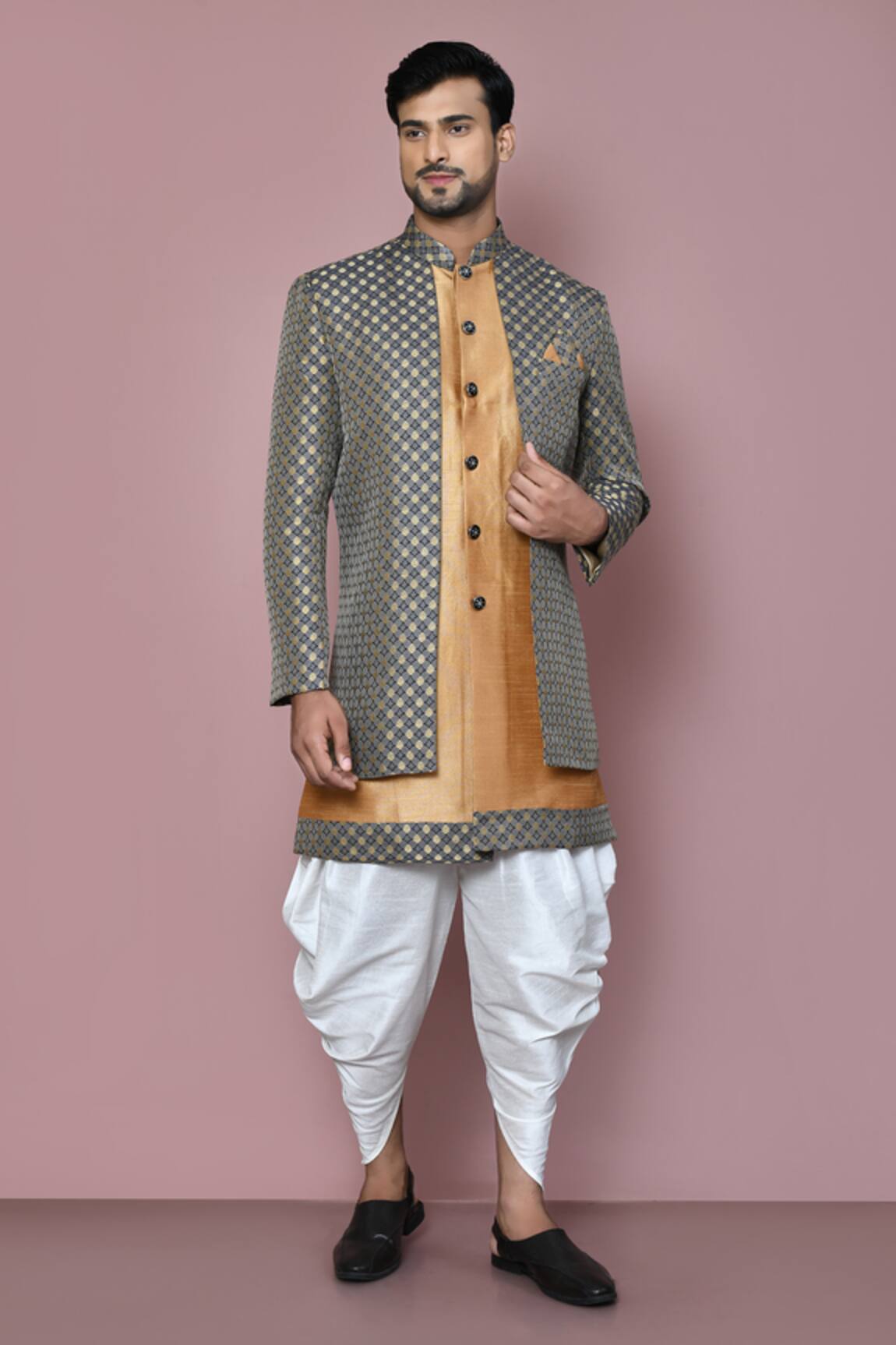 Aryavir Malhotra Diamond Flora Embroidered Layered Sherwani With Dhoti Pant