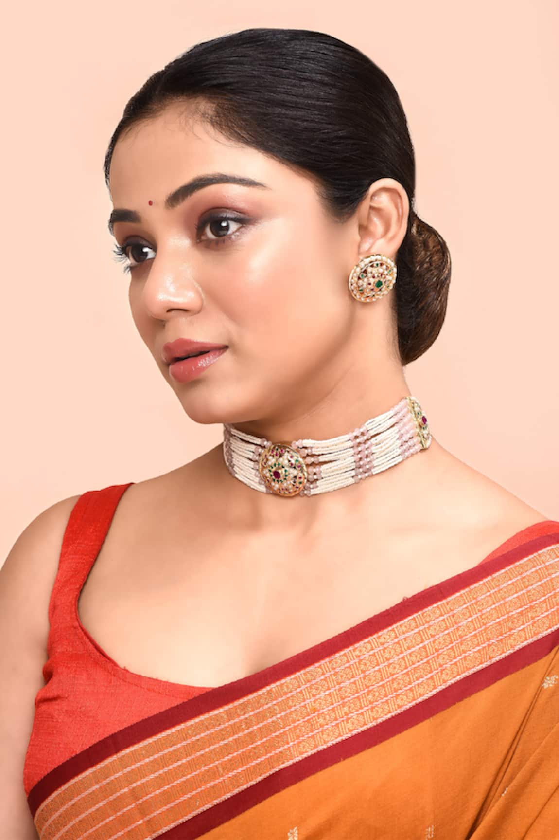 Moh-Maya By Disha Khatri Stone Embellished Pendant Choker Set 