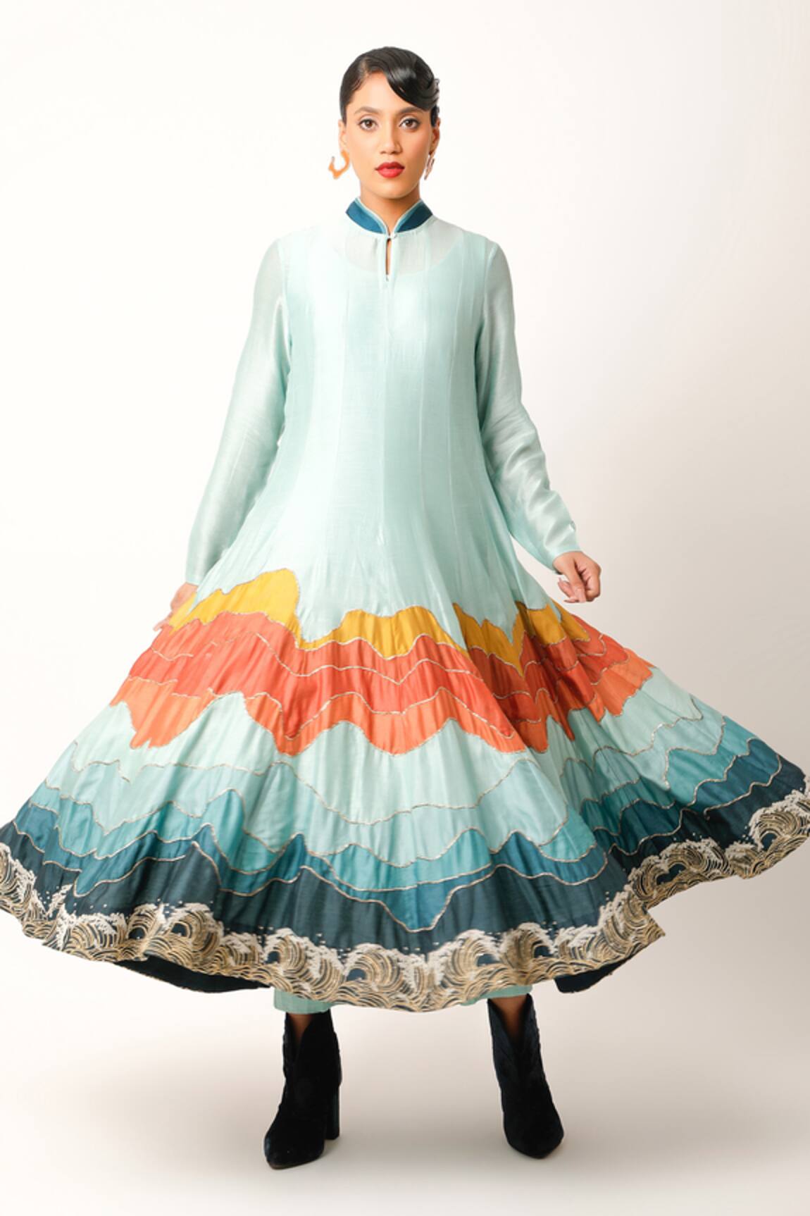 Jajaabor Landscape Embroidered Anarkali & Pant Set 