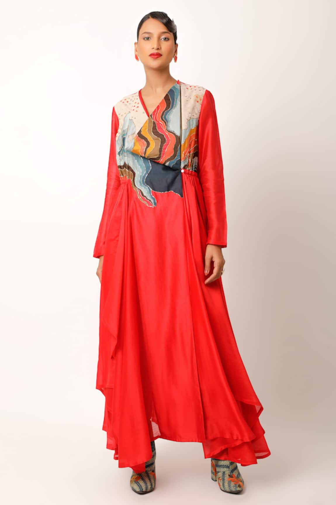 Jajaabor Embroidered Yoke Asymmetric Angarkha & Pant Set 