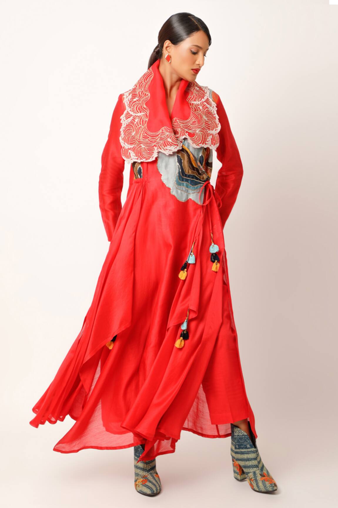 Jajaabor Embroidered Collar Angarkha & Pant Set 