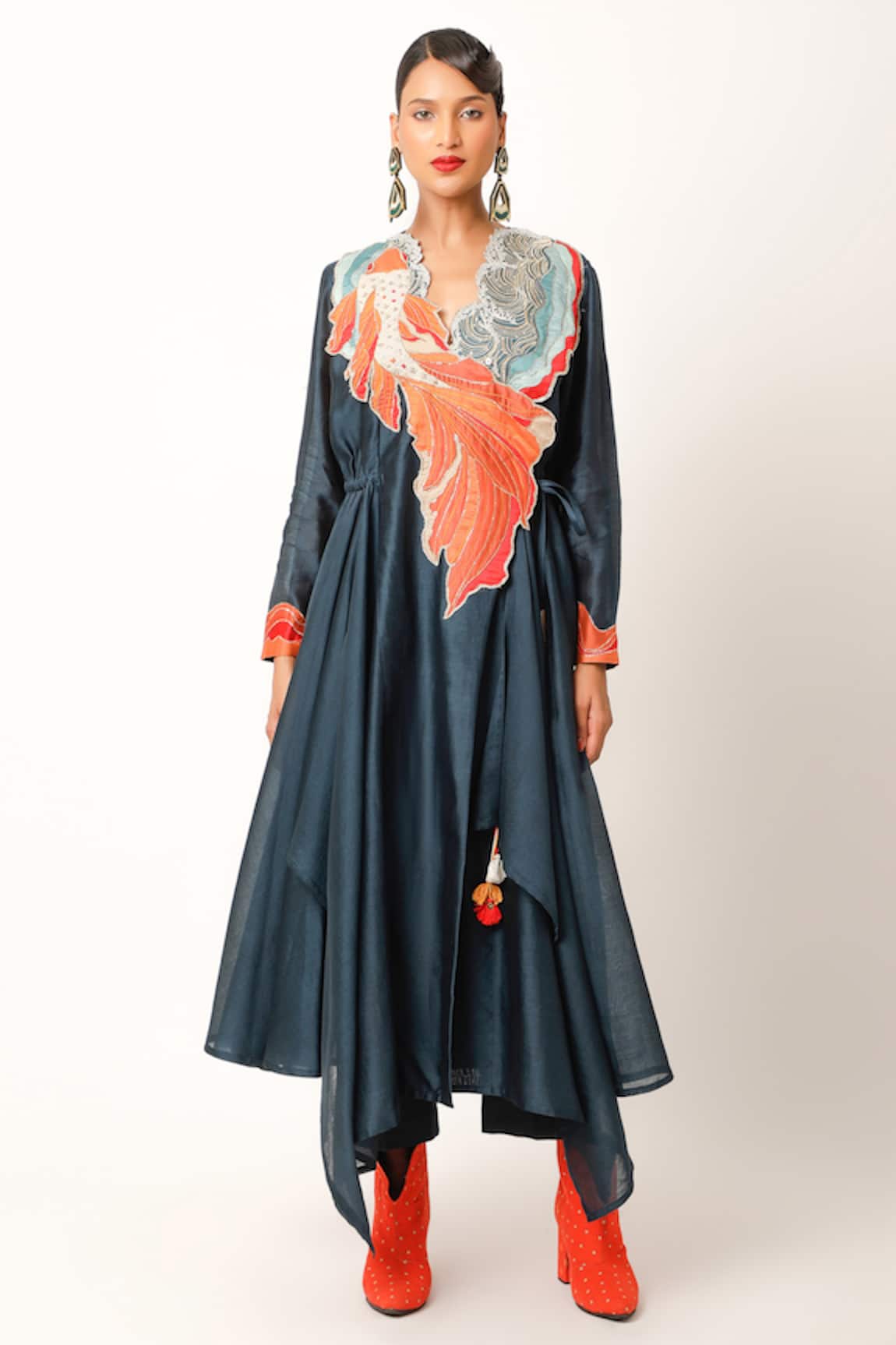 Jajaabor Koi Fish Embroidered Angarkha & Pant Set 