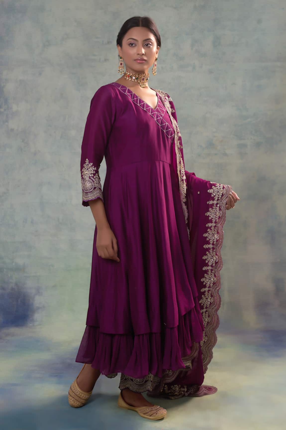 Sonia Khatri Grape Vogue Anarkali Palazzo Set