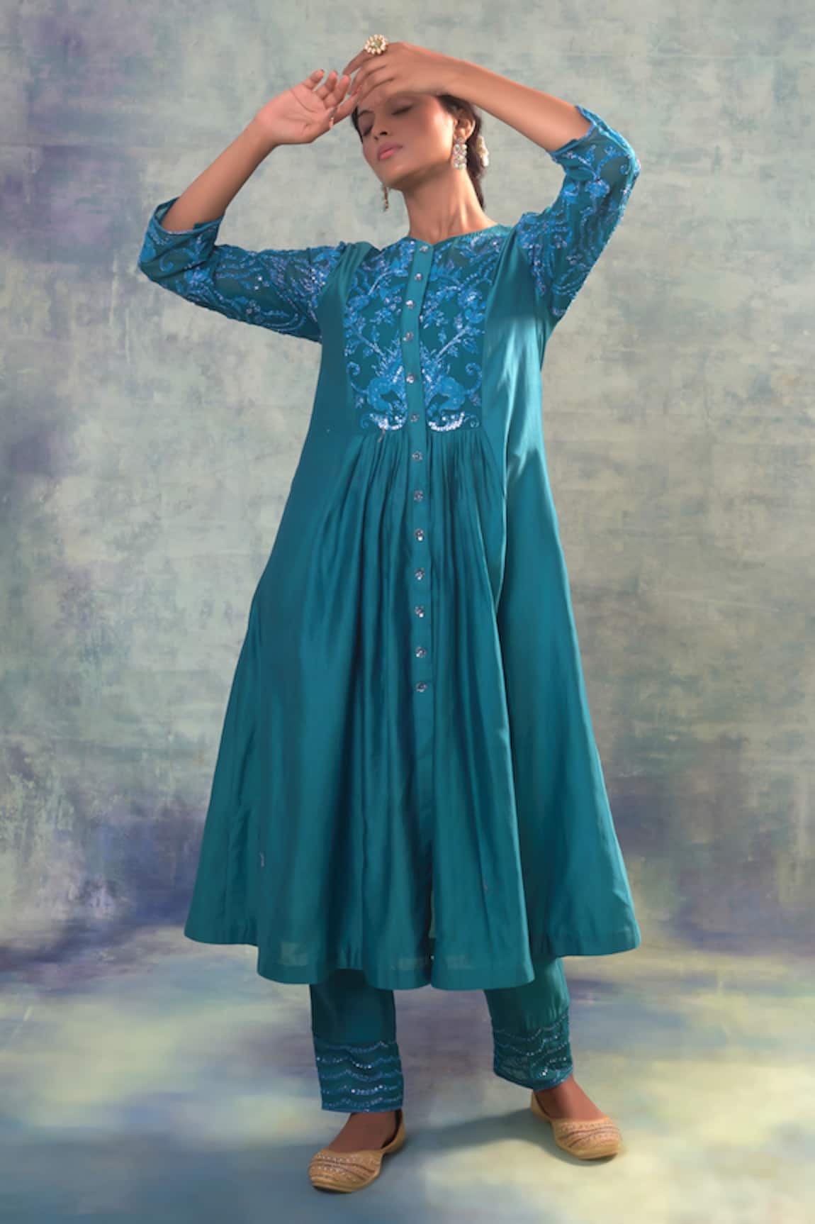 Sonia Khatri Pristine Gathered Embroidered Kurta & Pant Set