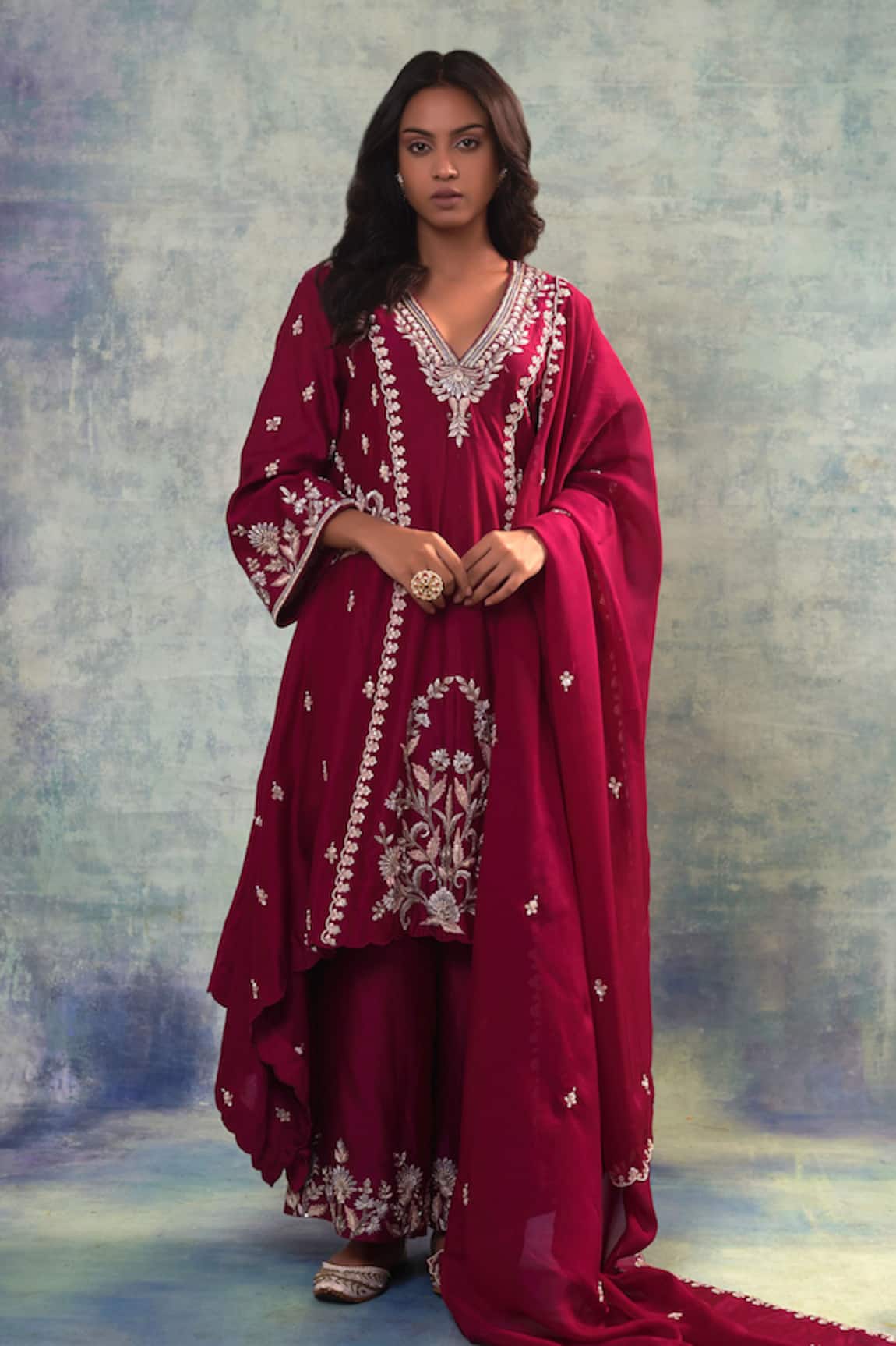 Sonia Khatri Flora Zari Sequin Embroidered Anarkali Palazzo Set