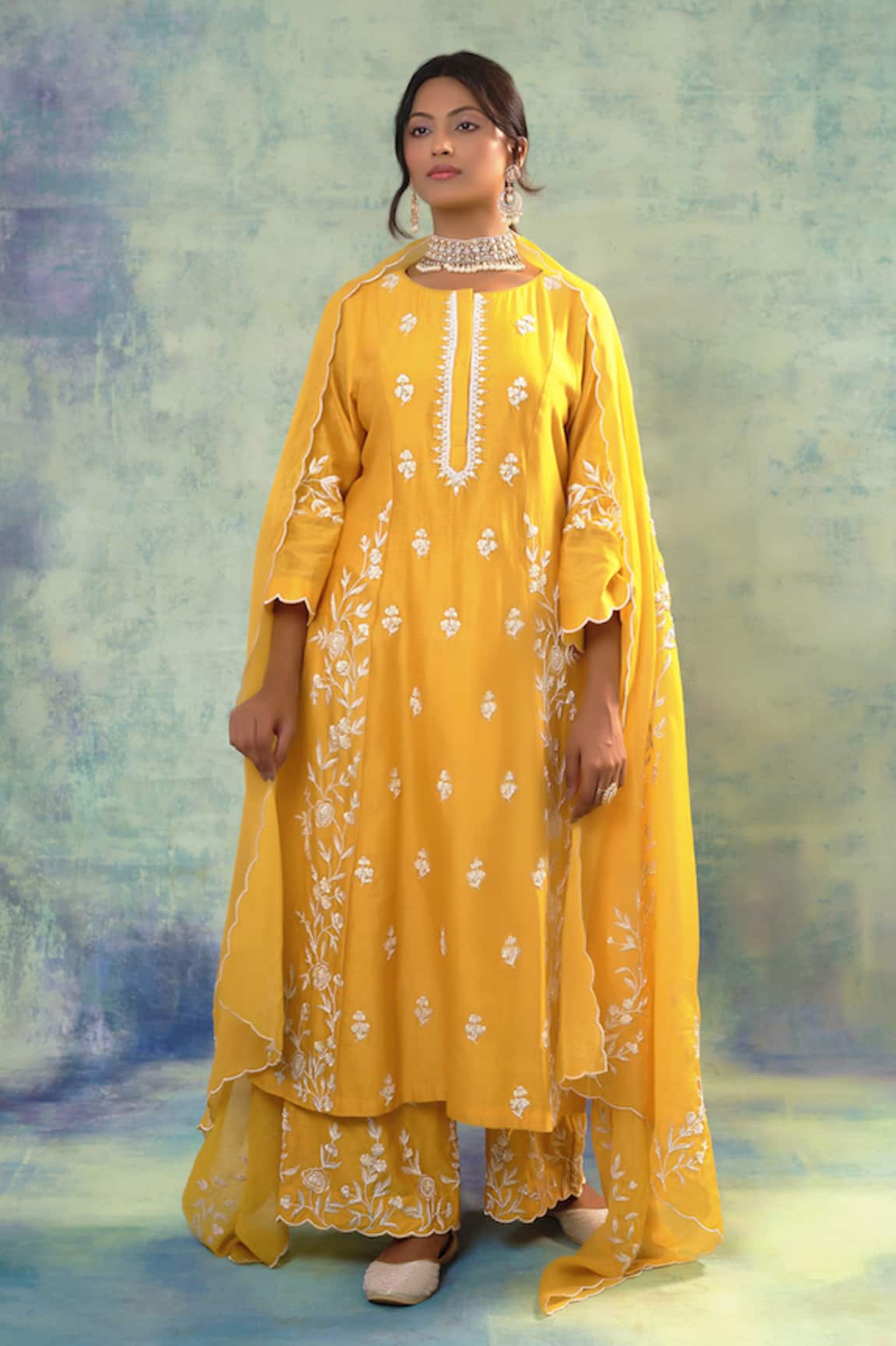 Sonia Khatri Blossom Flora Embroidered Anarkali Palazzo Set