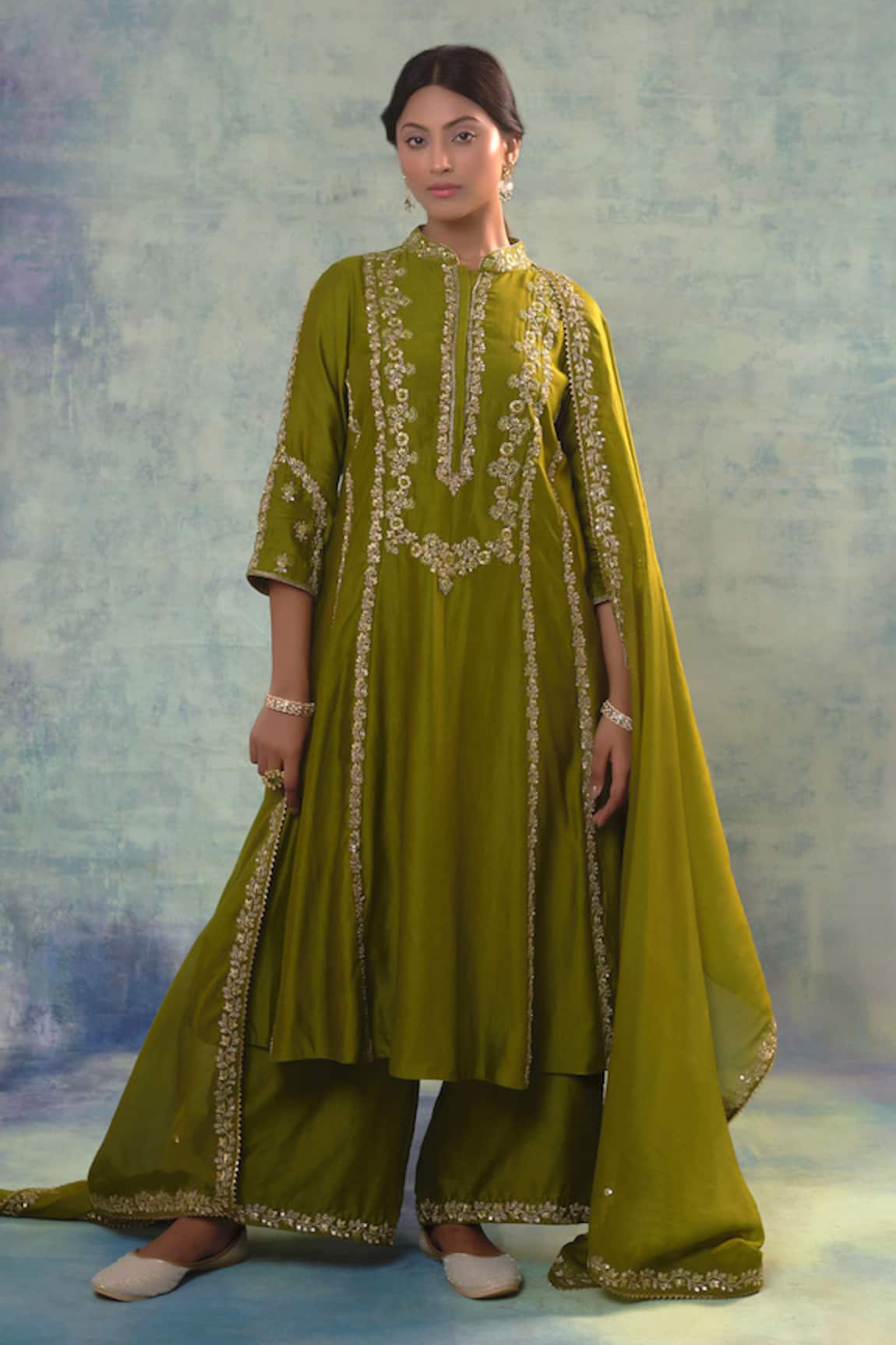 Sonia Khatri Floral Vine Embroidered Anarakali Palazzo Set