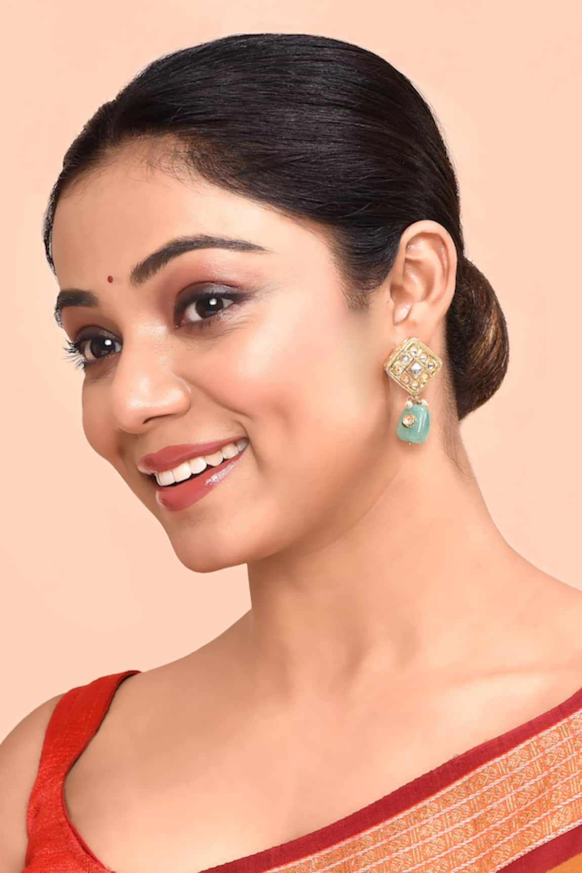 Just Shradha's Kundan Studded Bead Drop Earrings