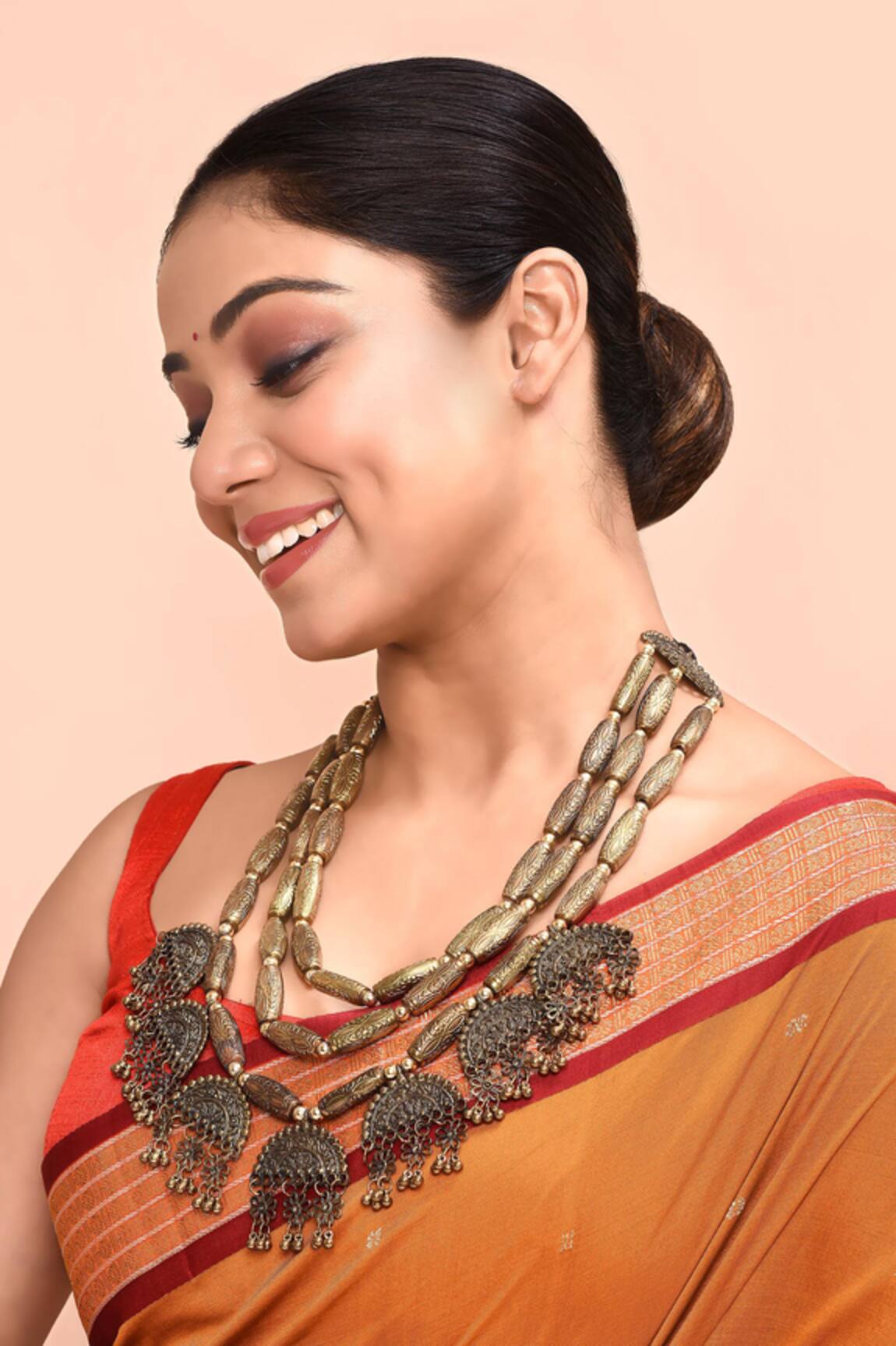 Just Shradha's Oxidized Carved Beads Layered Necklace