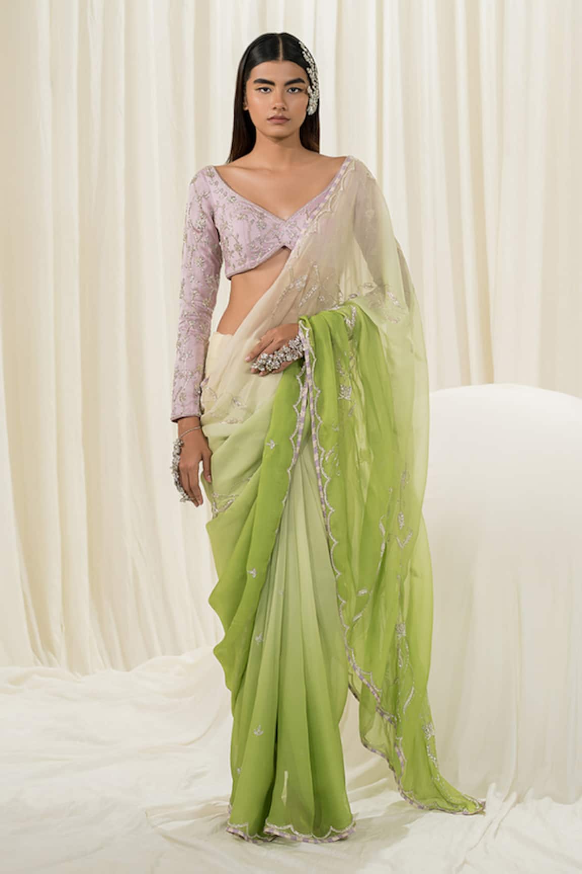 Ease Embroidered Ombre Saree With Blouse