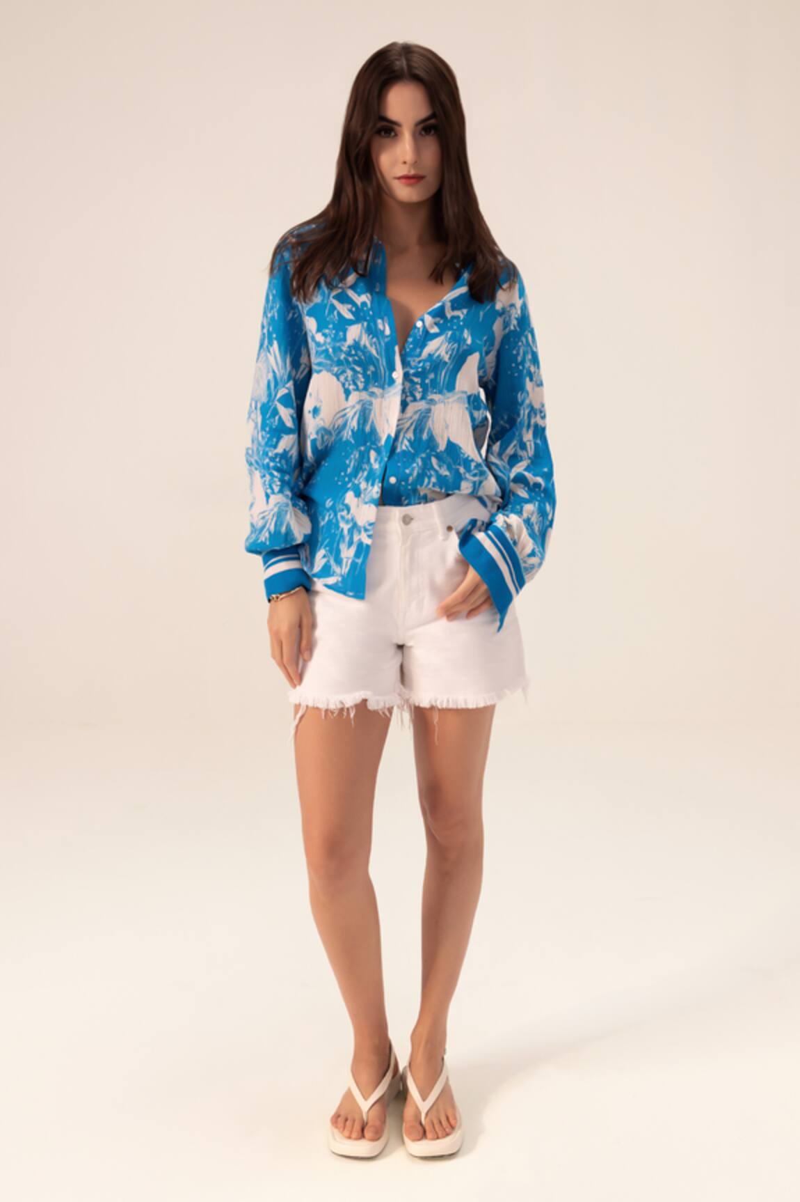 Reena Sharma Azure Botanical Print Shirt
