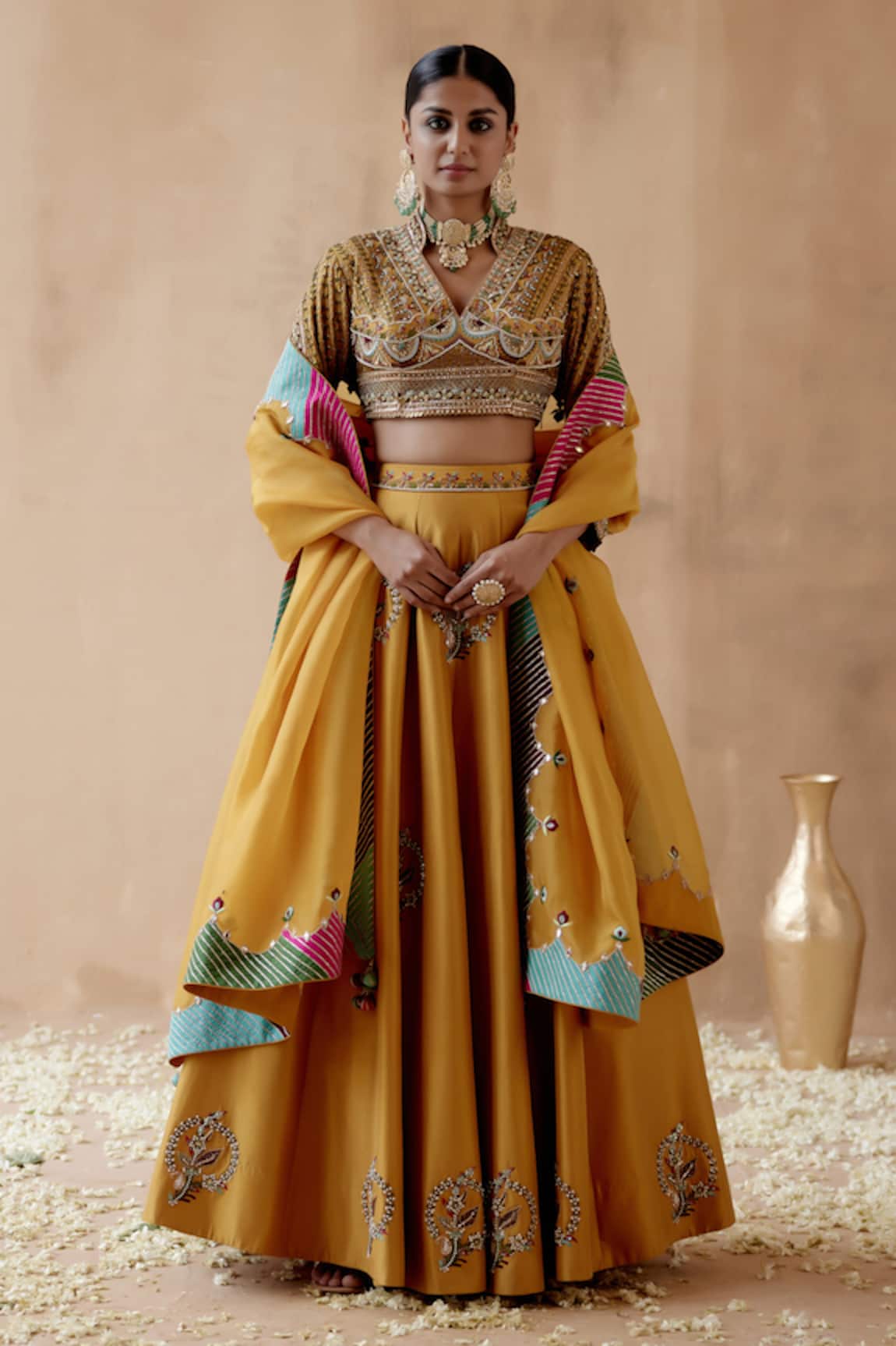 Aman Takyar Floral Placement Embroidered Bridal Lehenga Set