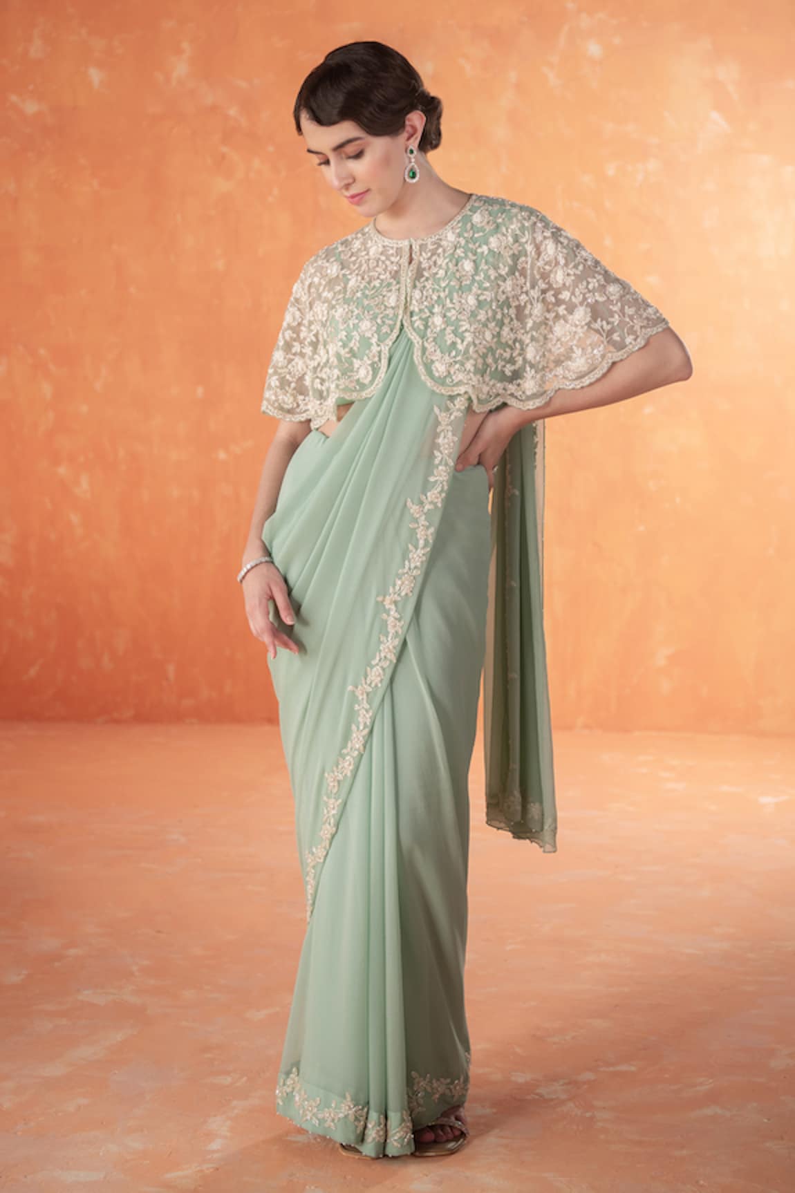 SUMMER BY PRIYANKA GUPTA Adena Floral Embroidered Saree With Poncho