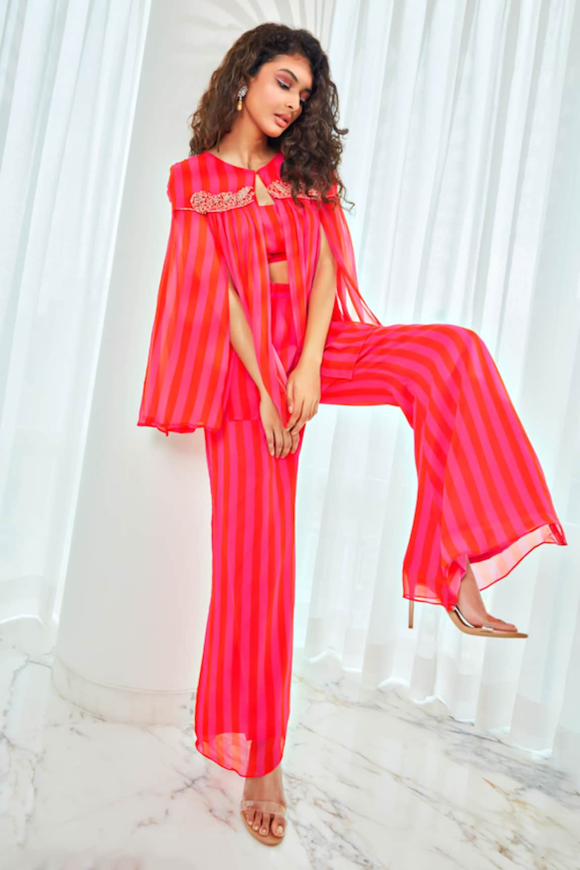 Lalita Dagliya Stripe Cape Top & Pant Set