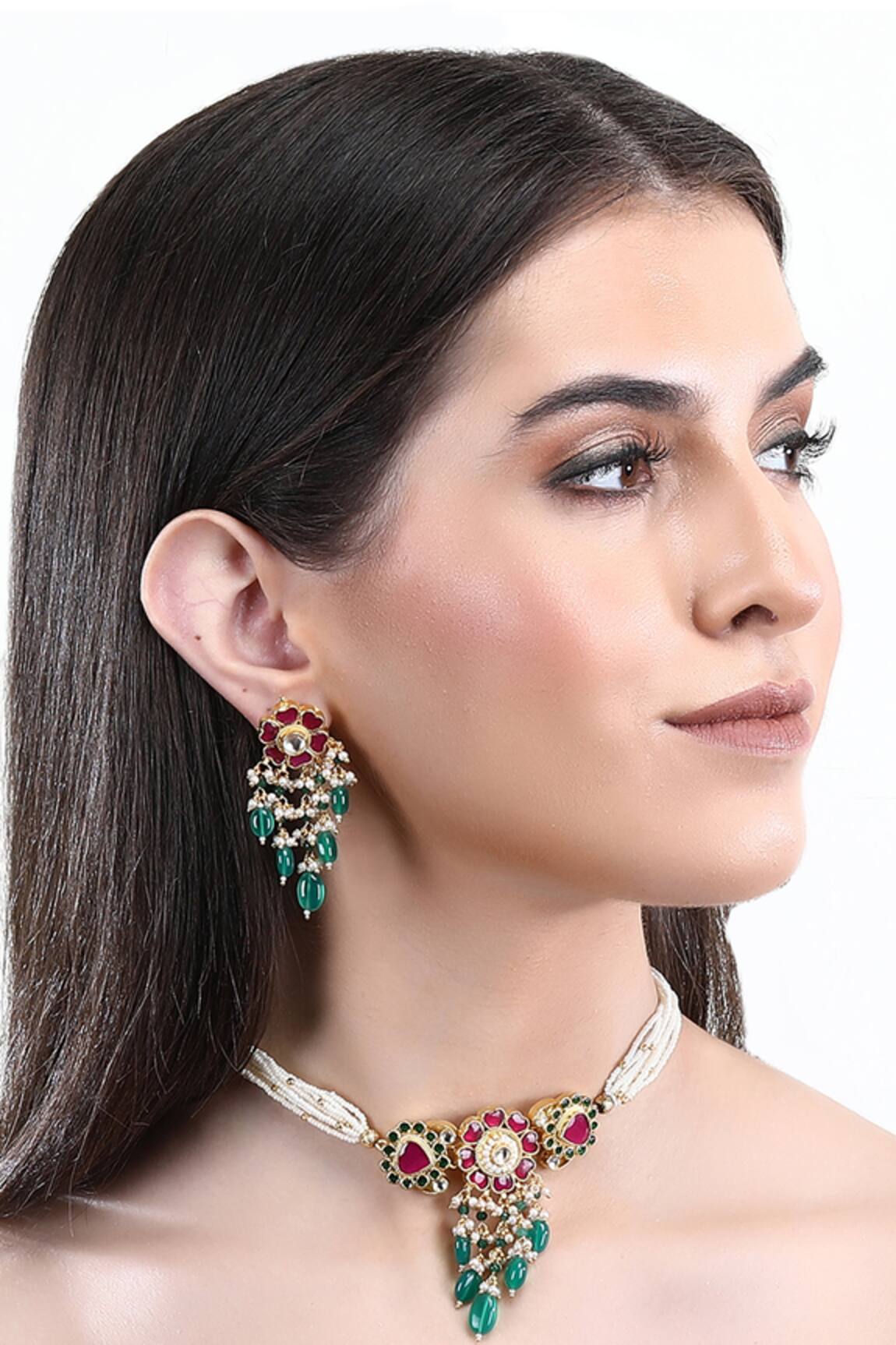 Auraa Trends Stone Embellished Pendant Choker Set 