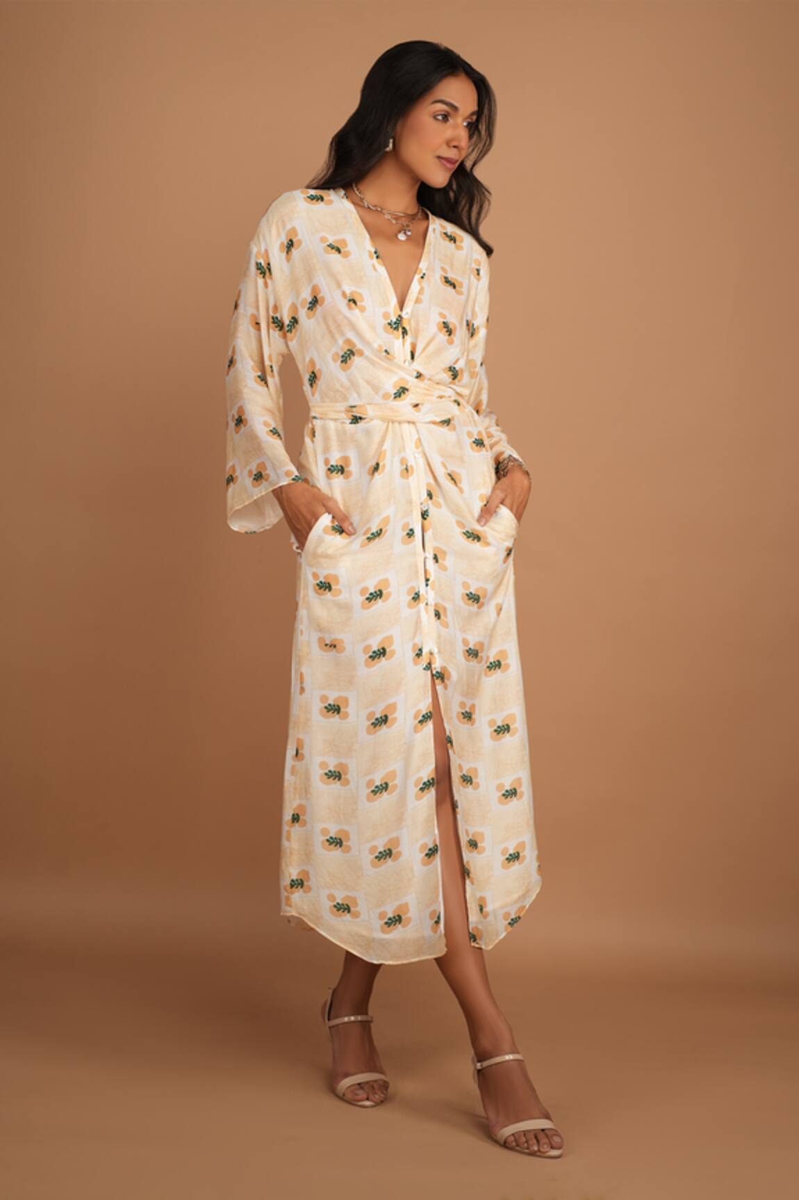 Nassh Fawn Print Tie Up Dress 