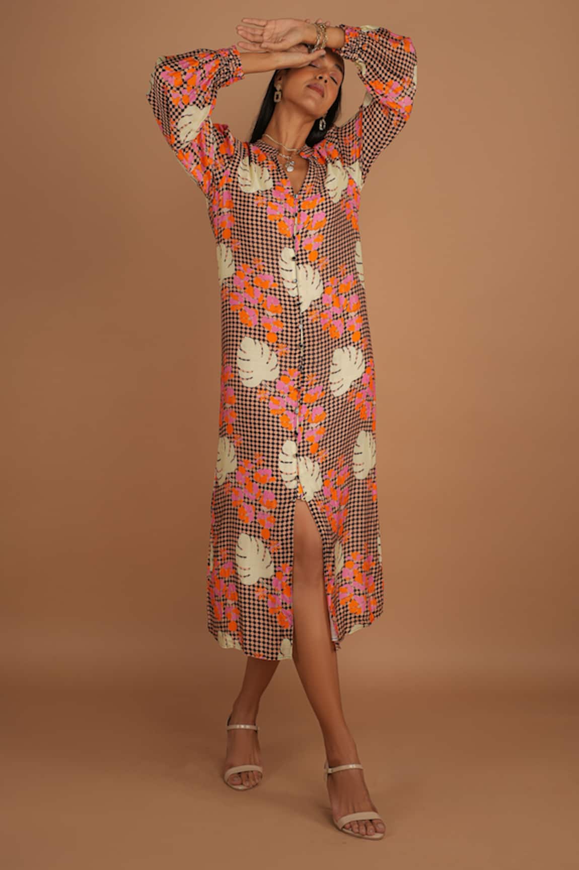 Nassh Serene Checker Print Midi Dress 
