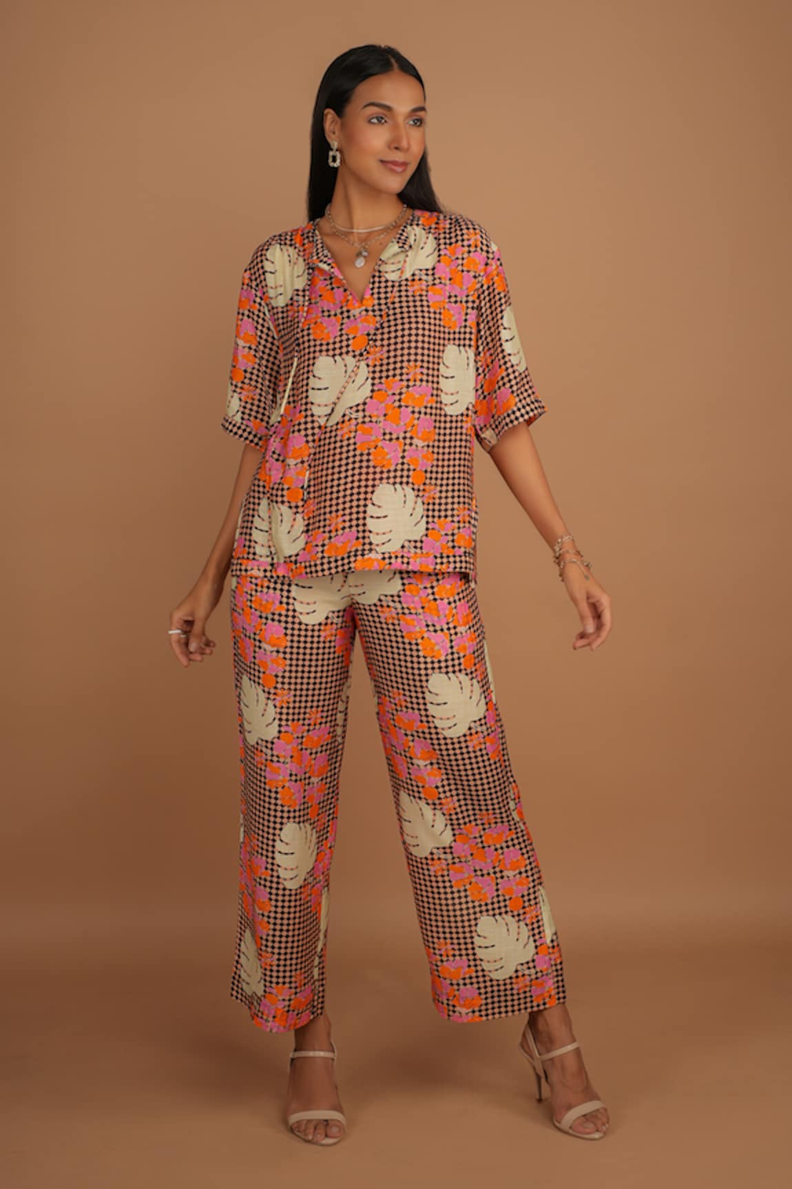 Nassh Serene Checker Print Top & Pant Set