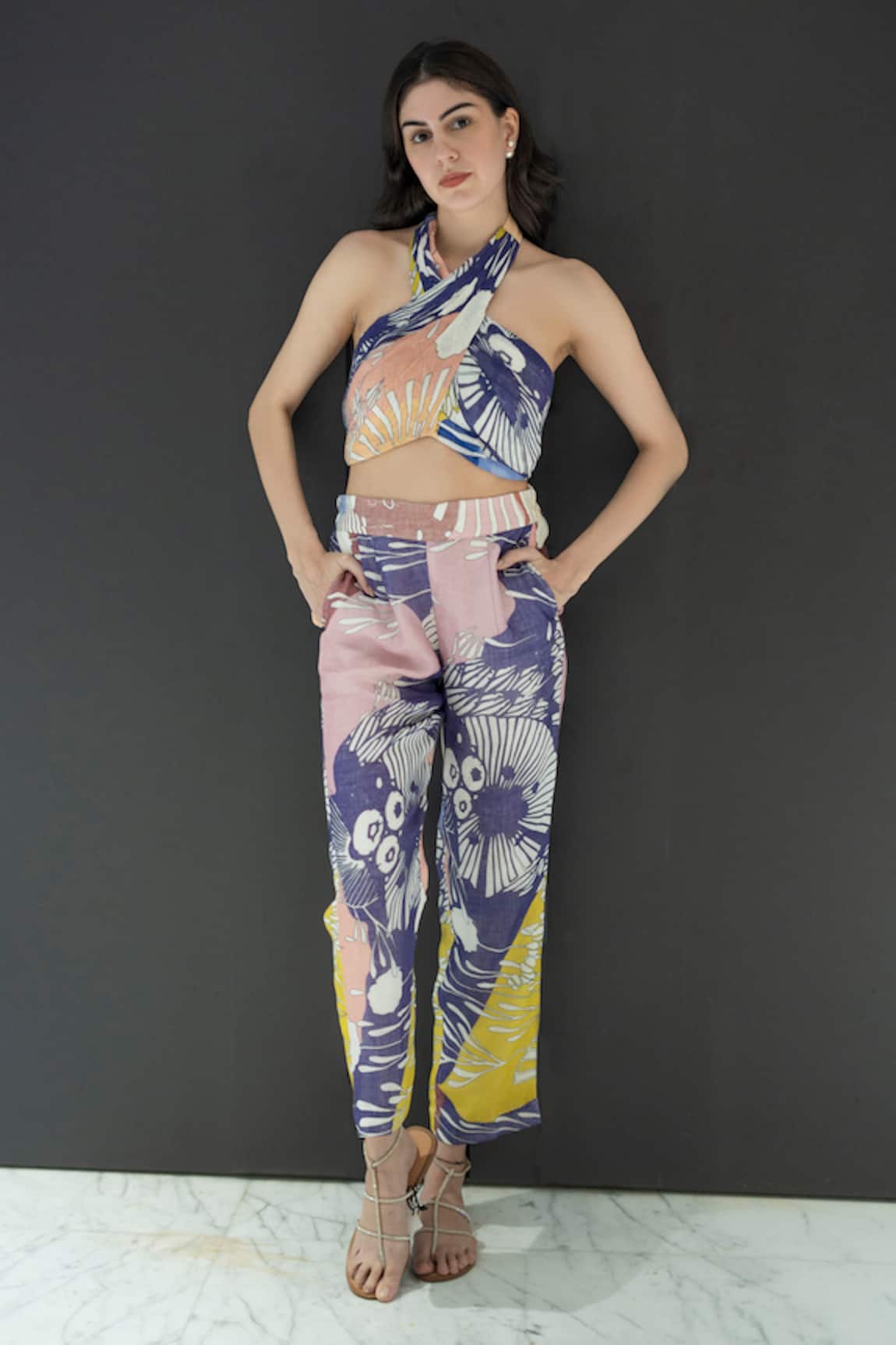 Nassh Linen Marina Print Crossbody Top & Pant