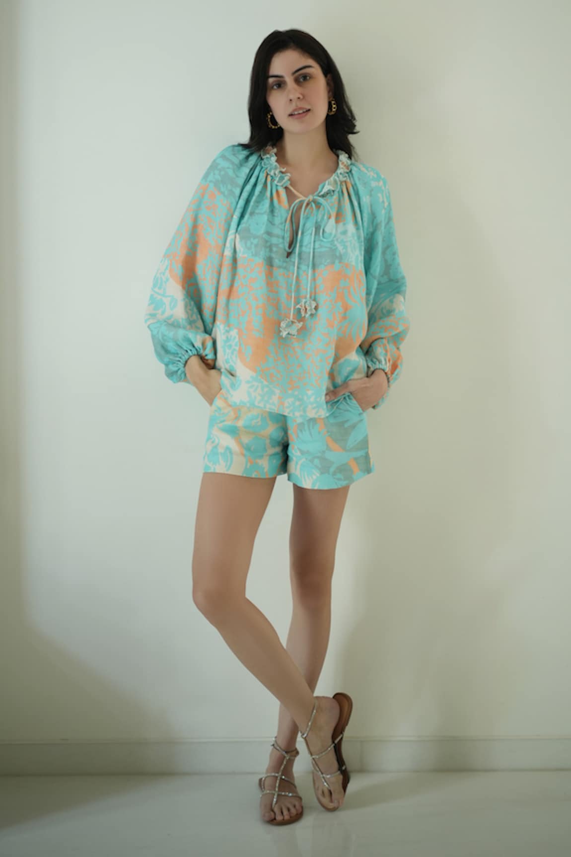 Nassh Linen Printed Top & Shorts Set