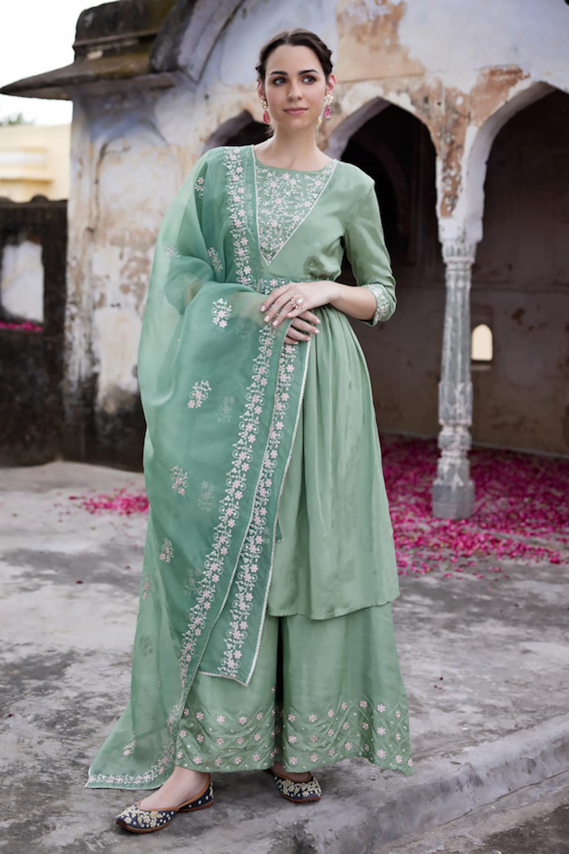 Seher Jaipur Nida Embroidered Kurta Sharara Set