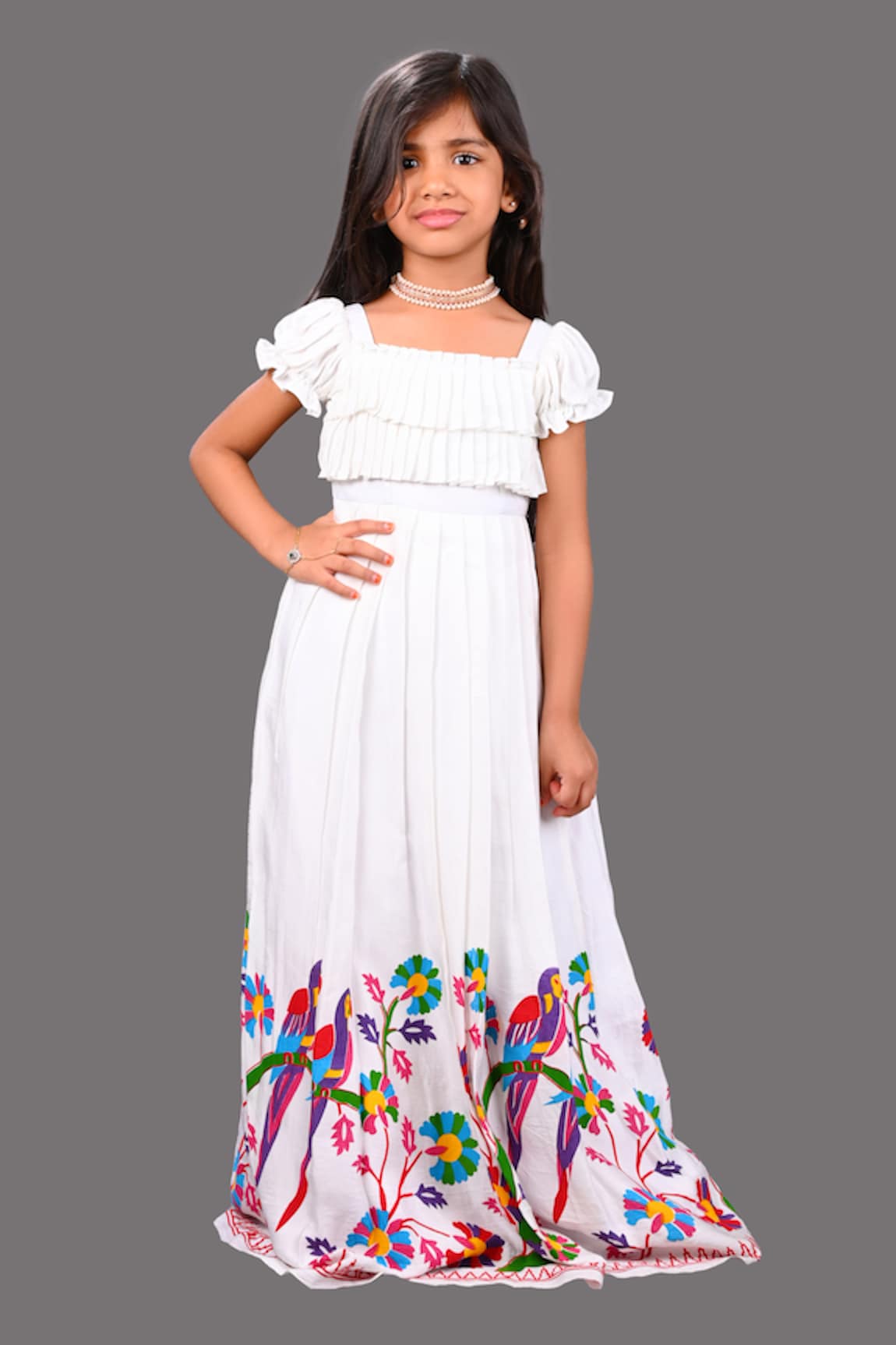 Lakshmi Reddy Parrot Print Pleated Frock