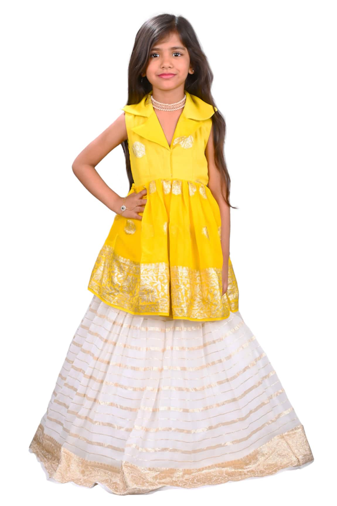 Lakshmi Reddy Short Anarkali & Striped Lehenga Set